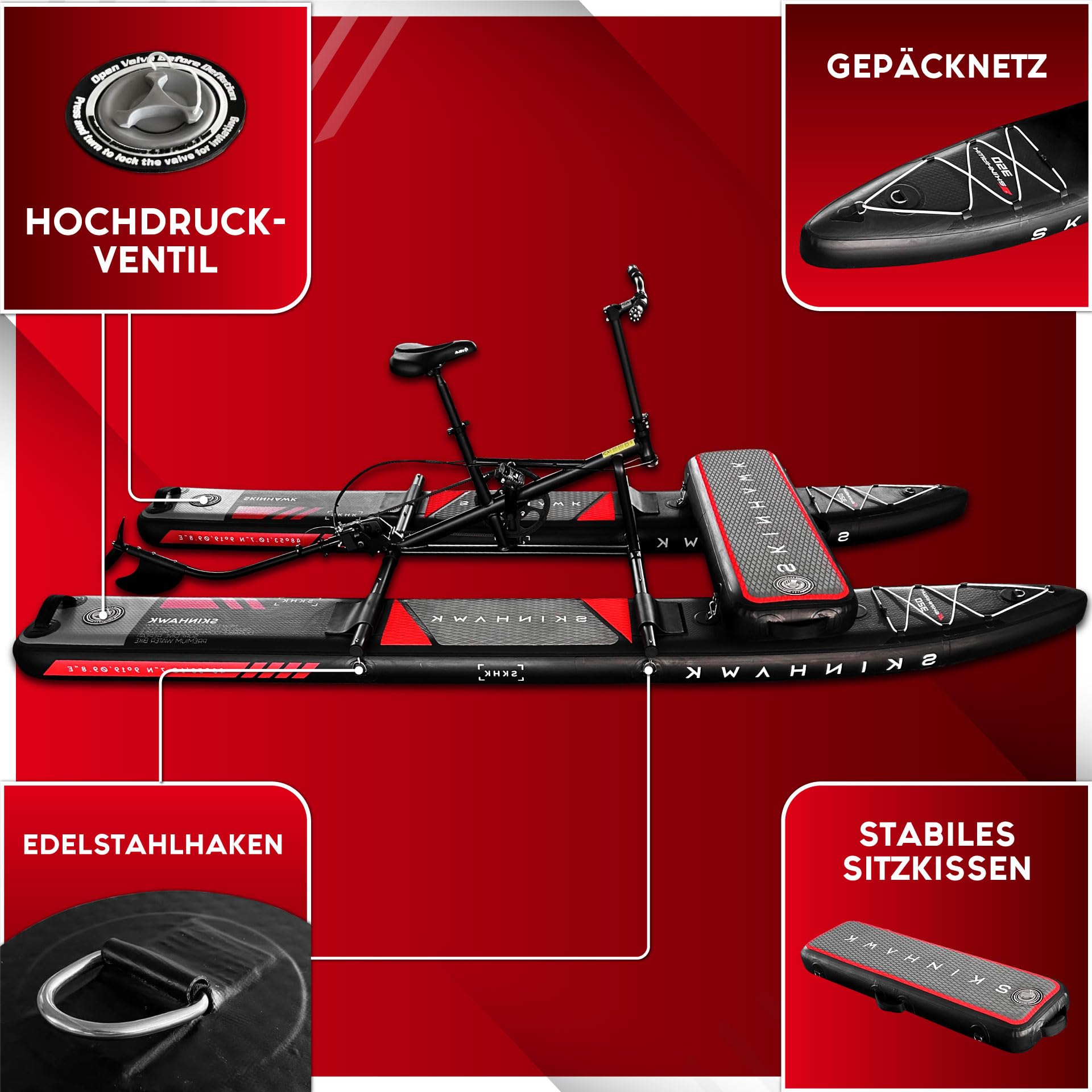 SKINHAWK Waterbike, nadmuchiwany rower wodny, łódź pedałowa, SUP, podwójna warstwa Full Dropstitch