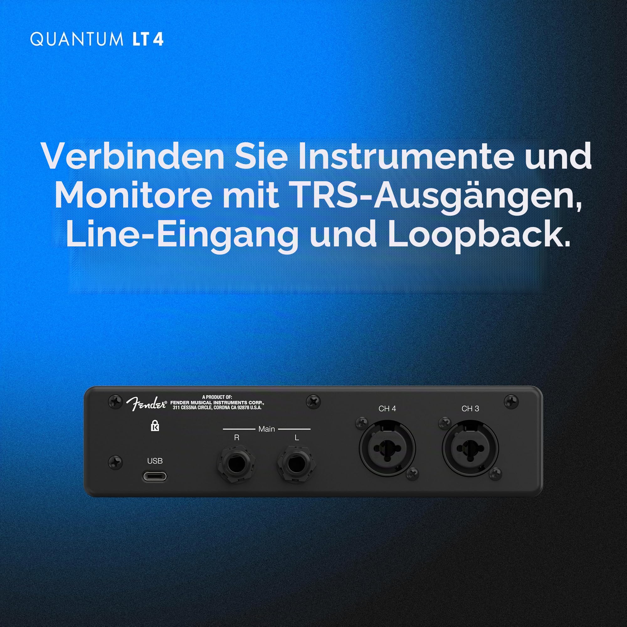 Fender Quantum LT 4 | 4x2, 24 Bit / 192 kHz USB-C Audio-Interface | Geeignet für kleine Ensembles, Duos oder Multi-Source-Aufnahmen