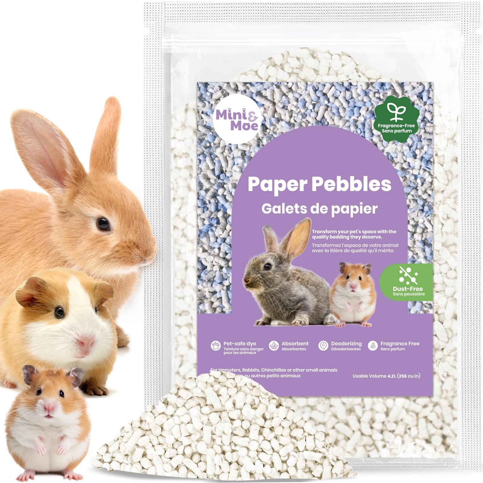 mini&moe Rabbit Litter Paper Pellet Bedding: Hamster Bedding Odor Control  Moisture Absorbent Natural Paper Pellet Bedding for Small Animal Guinea