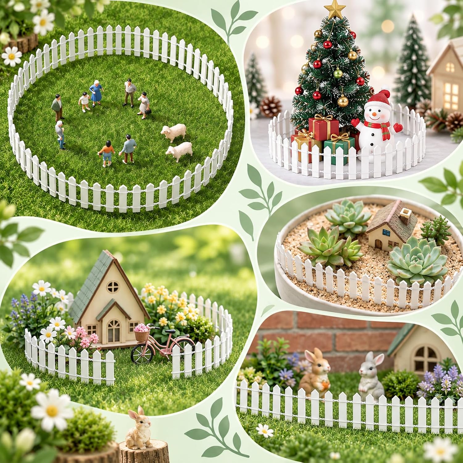 Miniature Fairy Garden Fence Mini White Picket Fence 35 x 2 Inches, 2 Pack