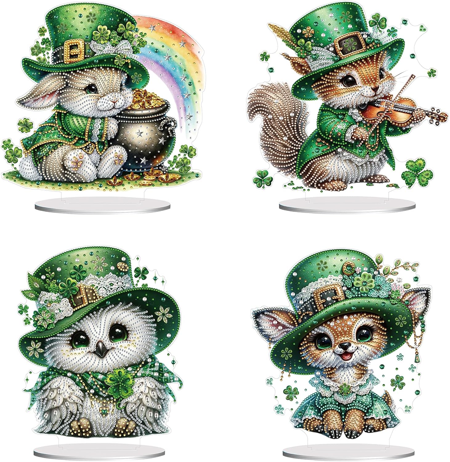 ARTopet 4Pcs DIY Diamond Desktop Ornament St. Patrick's Day PET Animal Special Shaped Crystal Double Sided Pattern Single Sided Diamond Diamond Art Painting Tabletop Ornaments Home Decor