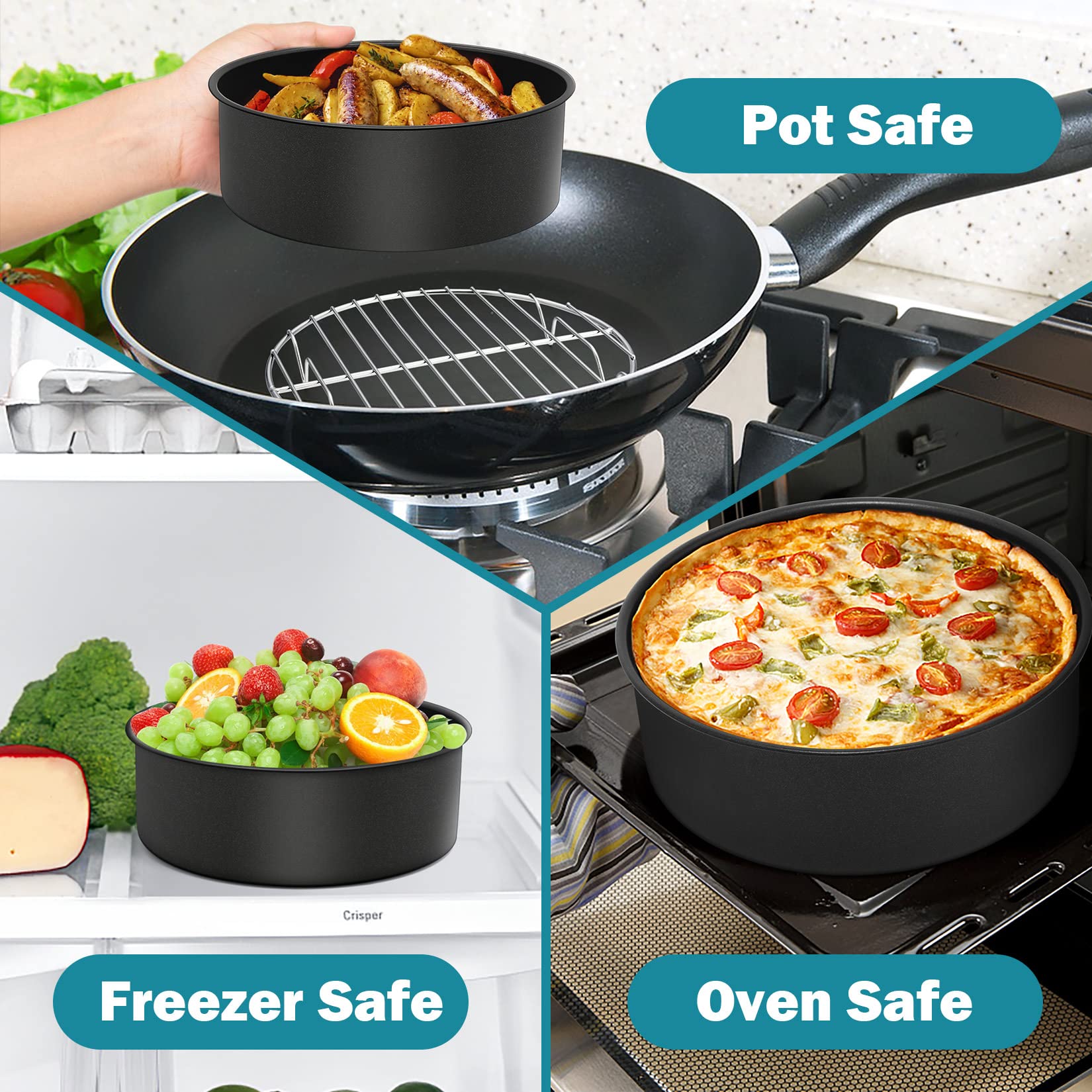 P&P CHEF Lot de 4 moules à gâteau ronds antiadhésifs de 15,2 x 7,6 cm - Design lourd et monobloc, noyau en acier inoxydable, noir