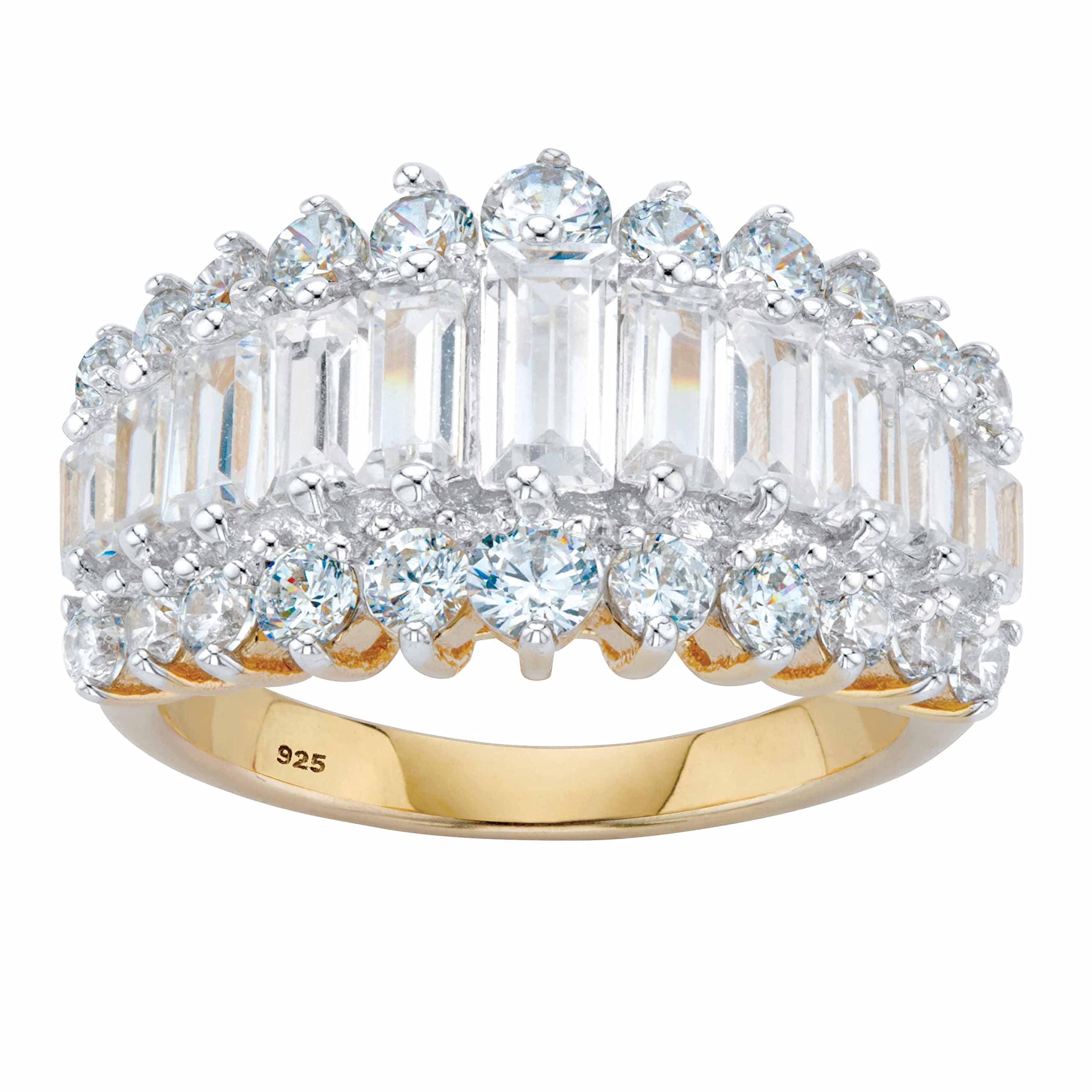 PalmBeach Yellow Gold-plated Sterling Silver Emerald Cut Cubic Zirconia Triple Row Anniversary Ring Sizes 5-12