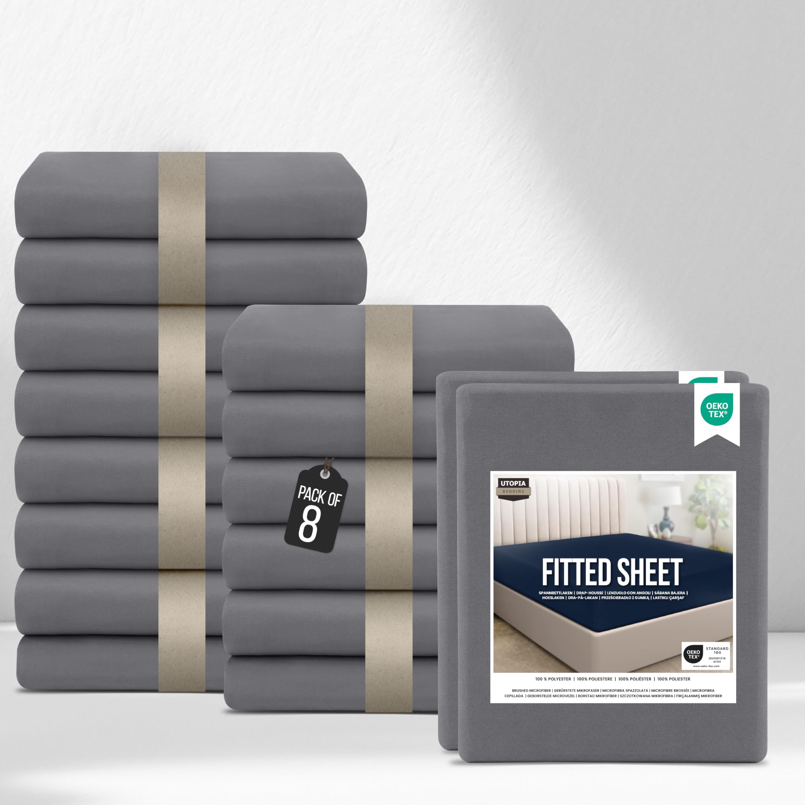 Utopia Bedding Fitted Sheet Super King (Bulk 8 x 2 Pack), Grey - Deep Pocket 14 inch (35 cm) - Easy Care - Soft Brushed Microfibre Fabric - Shrinkage and Fade Resistant - Bottom Sheet — image 1