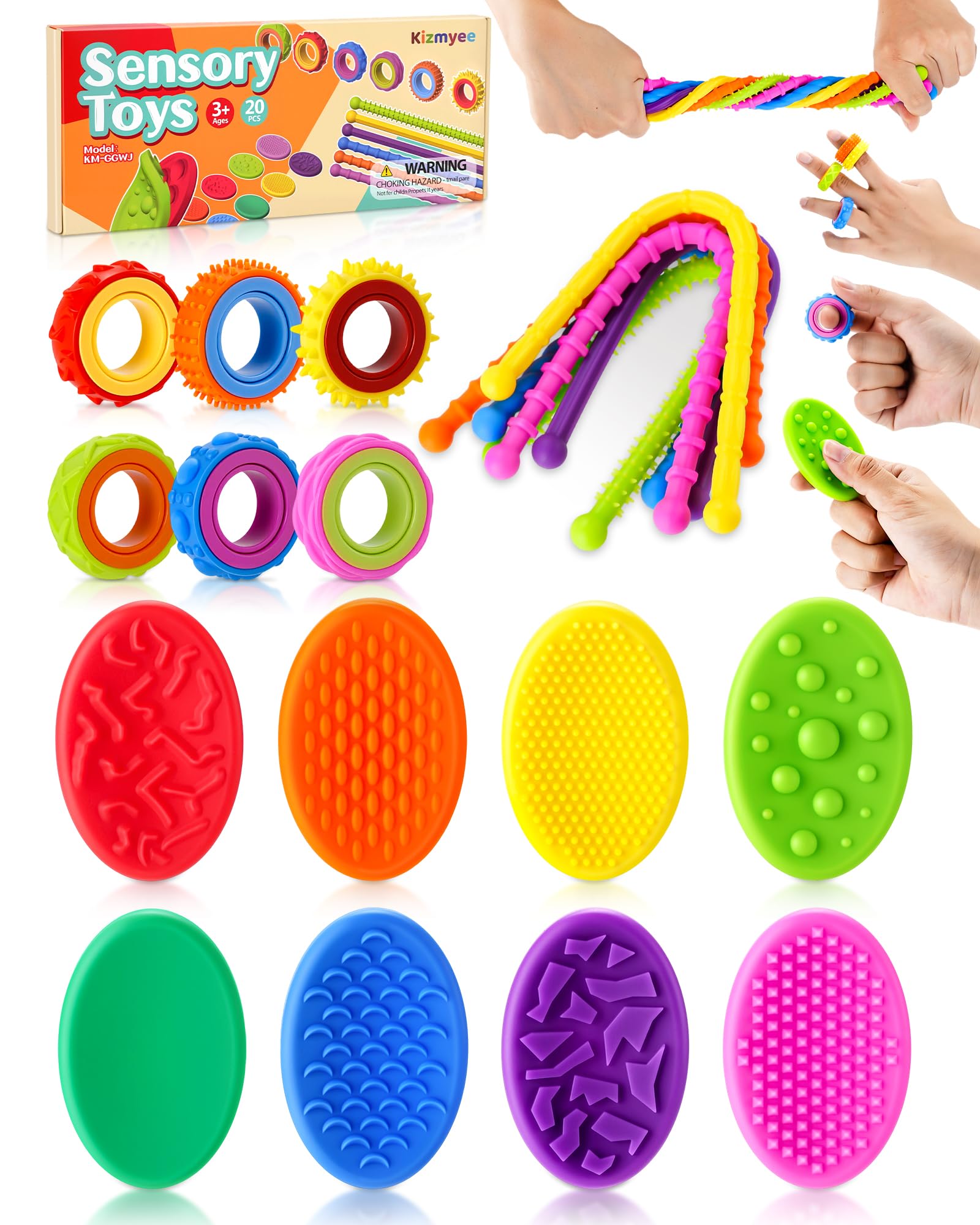 Kizmyee 20 Stück Fidget Toys Set, Stress Spielzeug für Kinder und Erwachsene, Sensorik Spielzeug für Anti Stress, Angst, Adhs & Autismus, Kindergeburtstag gastgeschenke