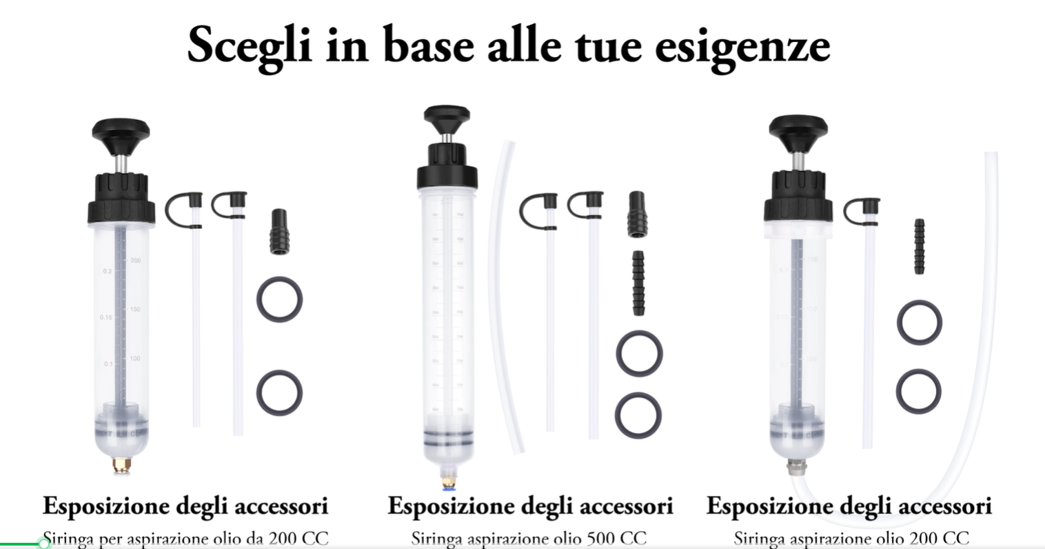Pompa Manuale A Siringa 500cc Per Olio - Estrattore Fluidi Con Tubi E Anelli Di Gomma