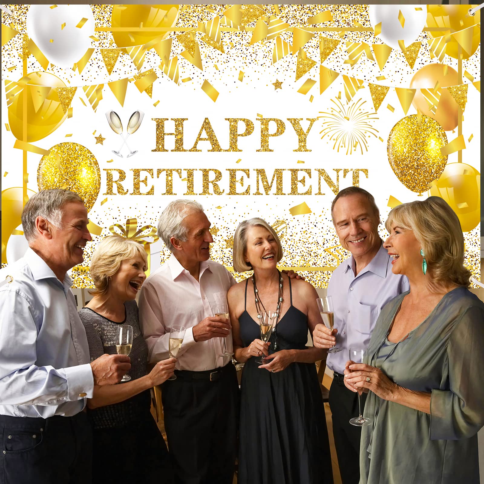 Amazon.com : Gold and White Retirement Party Decorations for Men Women  Extra Large White Gold Happy Retirement Banner Photo Booth Background for  Retirement Farewell Party Supplies : Electronics