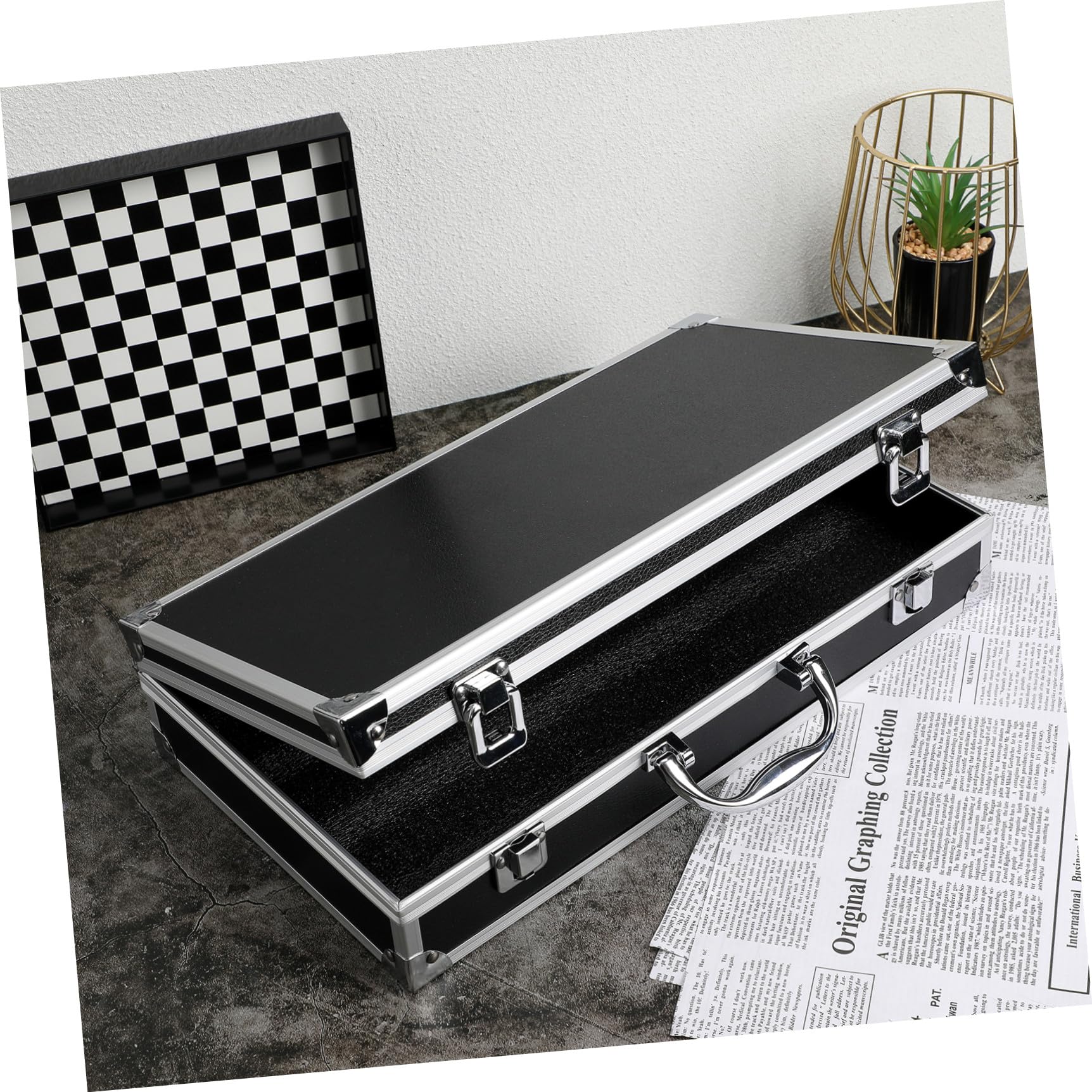 Coffret à Outils en Aluminium Noir, Grosse Capacité, Portable et Sûr