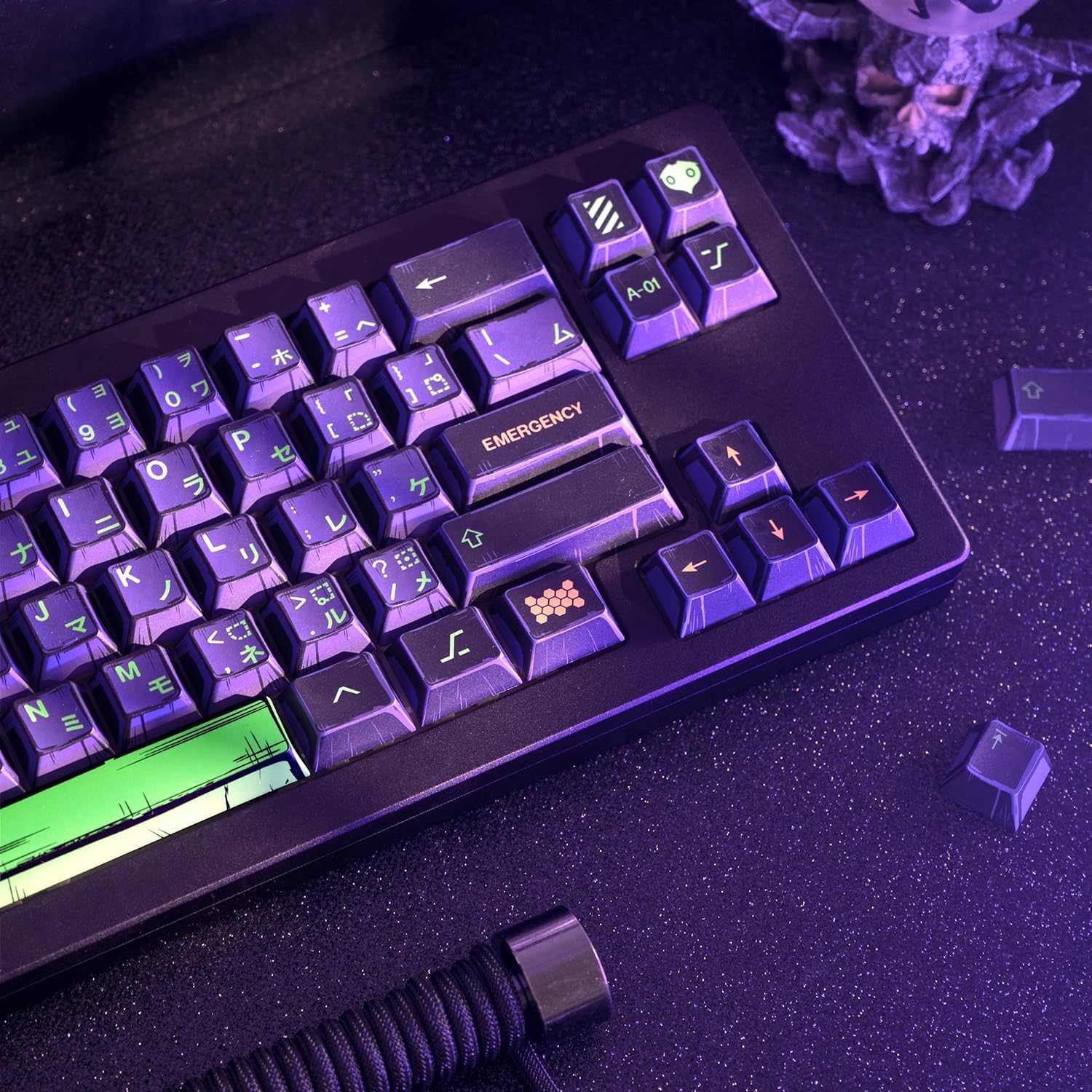 Manga Themed Japanese Keycaps, Retro Purple PBT Keyboard Keycaps