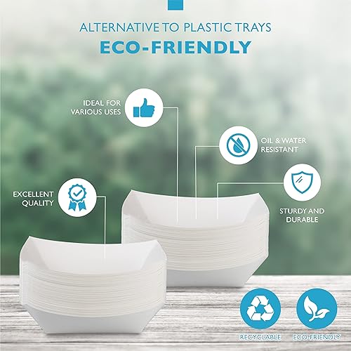 Miniatura 4 de Fit Meal Prep Paquete de 125 Bandejas de papel de 5 libras para alimentos desechables de alta resistencia, bandeja de nachos blancos para fiestas,