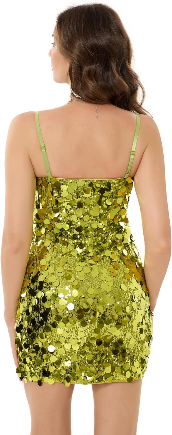 Sequin Dress for Women Sparkly Sexy Adjustable Spaghetti Strap Glitter Dresses Bodycon Club Party Mini Dress - Image 4