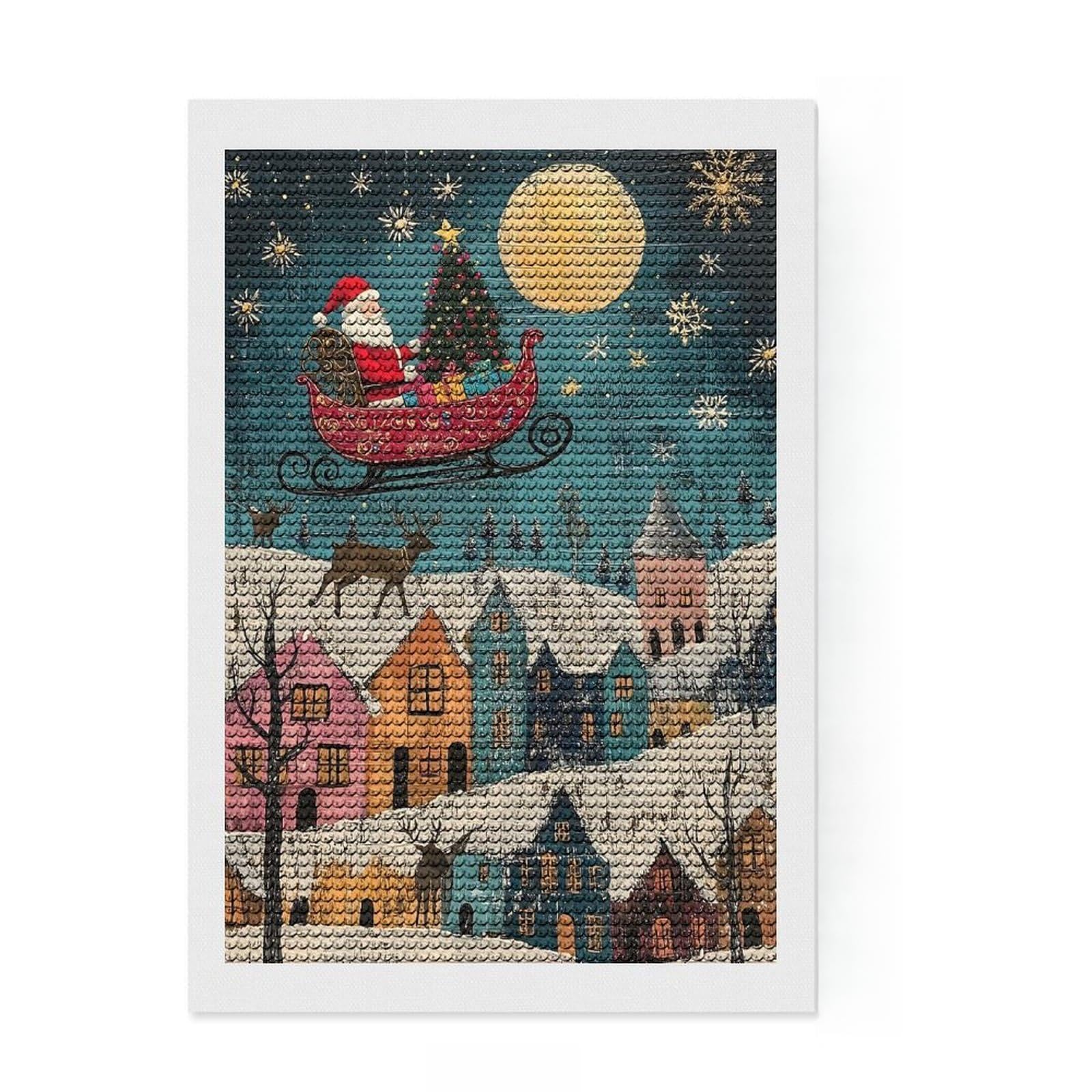 Junmoney Santas Christmas Eve Flight Full Drill Diamond Painting Kit 8"x12", Bedroom Decor, for Craft Lovers, Mindful Craft Activity, Birthday Gift