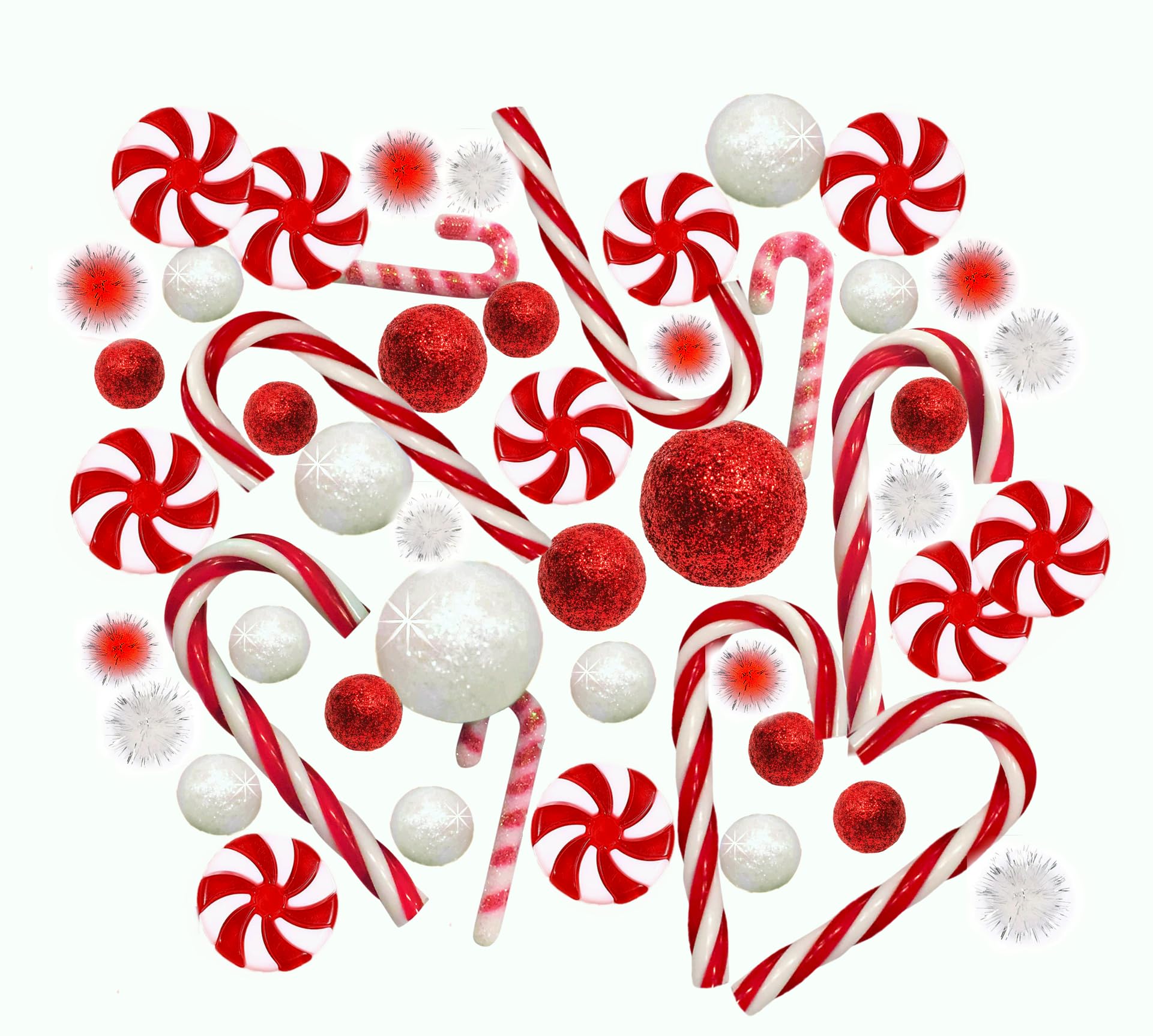 100 Floating Christmas Red/White Peppermints-Candy Canes-Pearls-Jumbo Sizes-Fills 2 Gallons for Your Vases-with Measured Transparent Water Gels Floating Kit-Warm White Submersible Fairy Lights