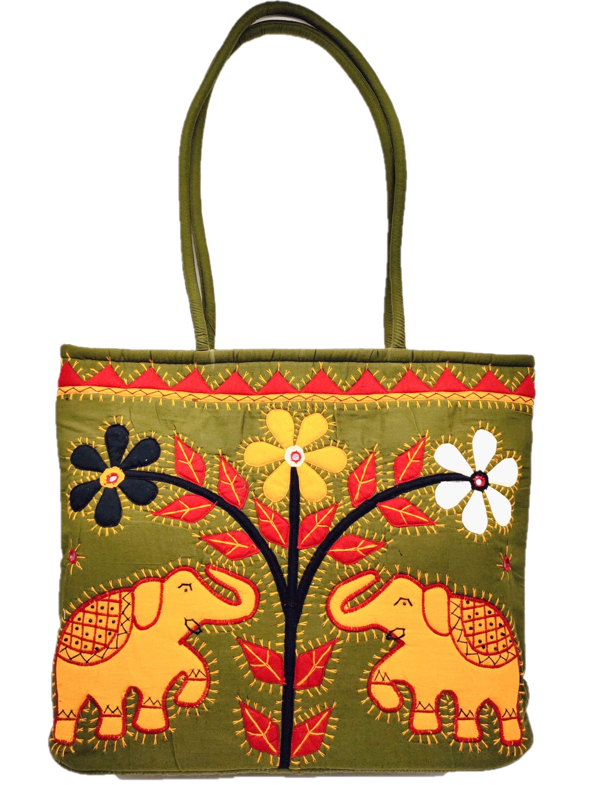 SriShopify Handcrafted Banjara embroidered handbags Aplic Mirror work| Medium Handbag for Women | Travel handcrafted Tote Bag | Zipper handbag ladies shoulder bags | mehandi green Handbag (B091P53ZFL) Amazon Price History, Amazon Price Tracker