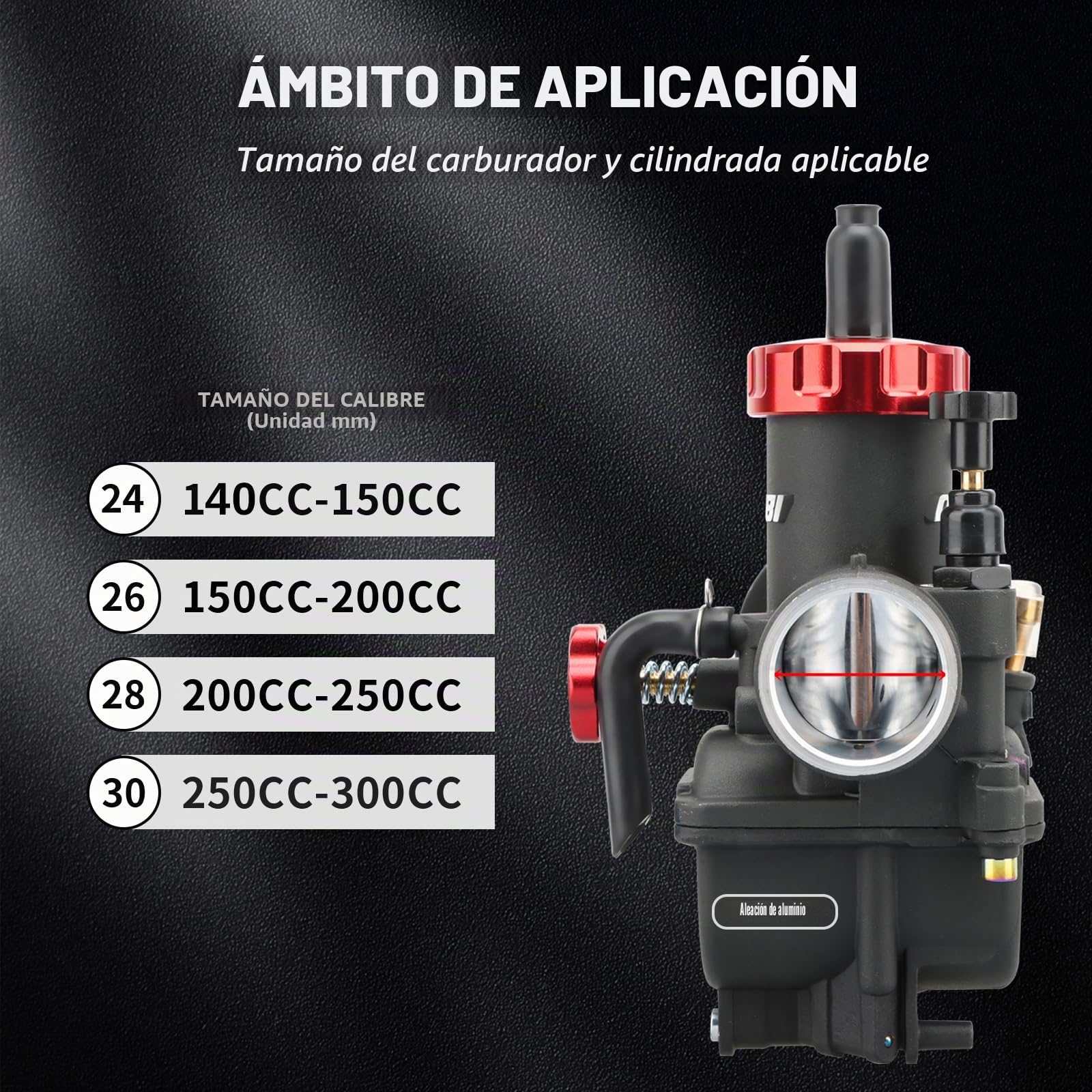 NIBBI PE 28mm Carburador Alto Rendimiento para Motos 200cc-250cc con 3 Boquillas un Inyección Piloto y Revestimiento Protector Apto para Cross, Dirt Bike, ATV, Motocross, Pit Bike, Mini GP