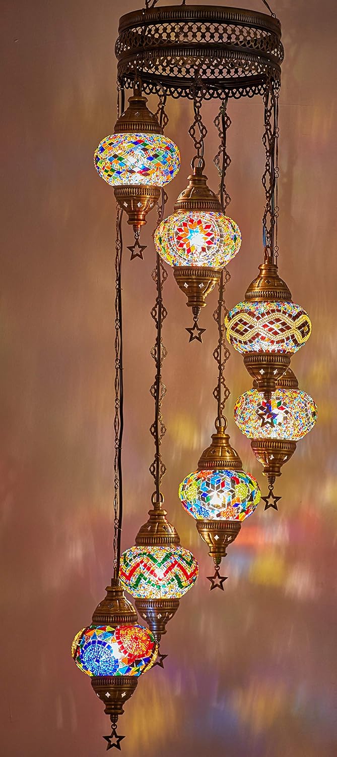 DEMMEX Turkish Moroccan Mosaic Hardwired OR Swag Plug in Chandelier