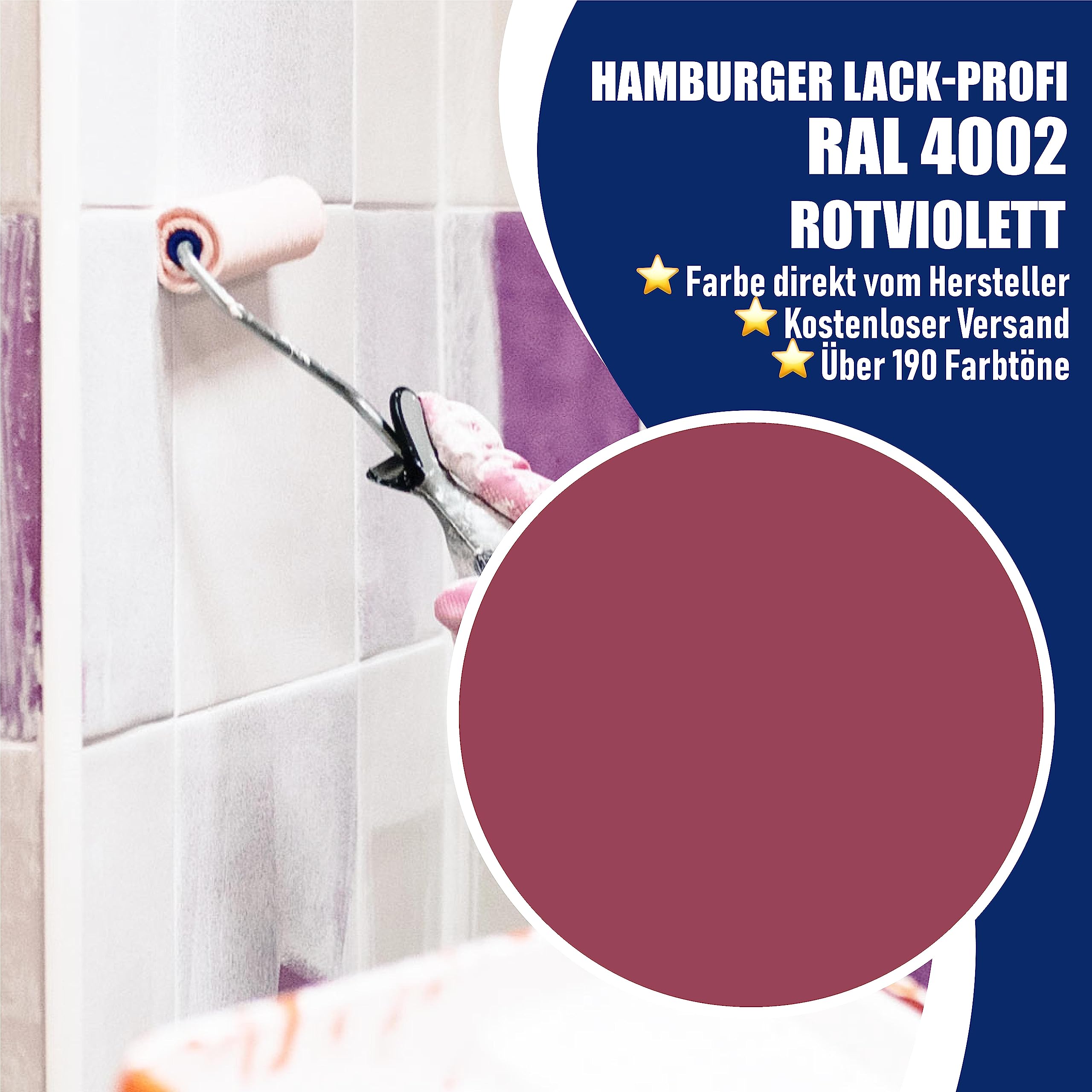 Hamburger Lack-Profi Fliesenlack GLÄNZEND Rotviolett RAL 4002 Lila Fliesenfarbe (10 L)
