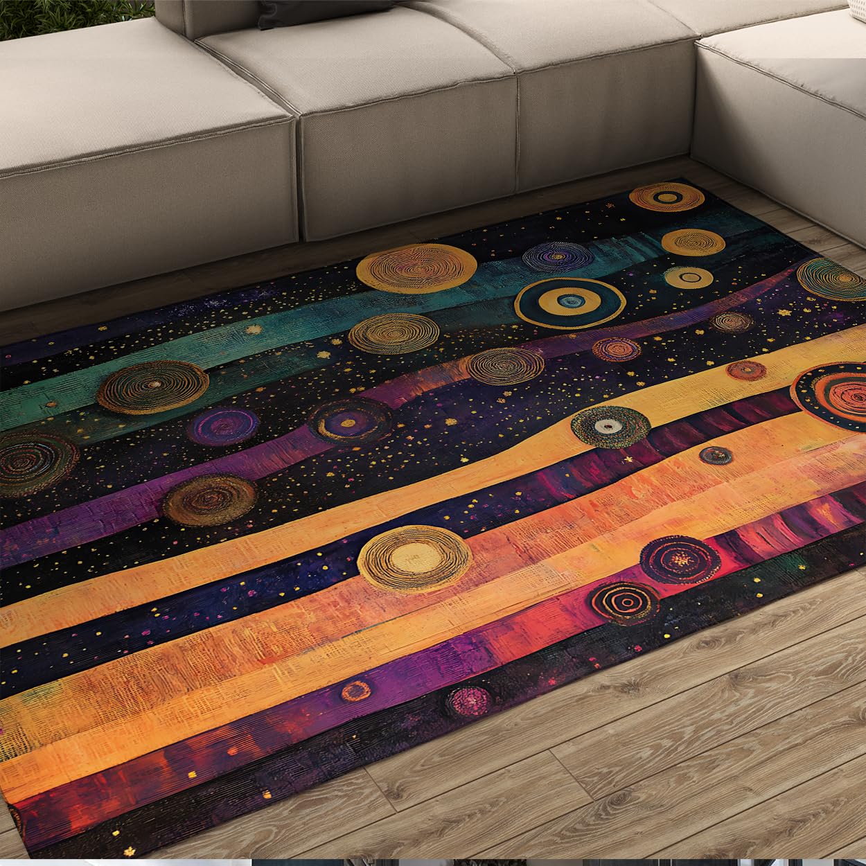Tapis de salon 180x270cm avec fond étoilé et motif abstrait