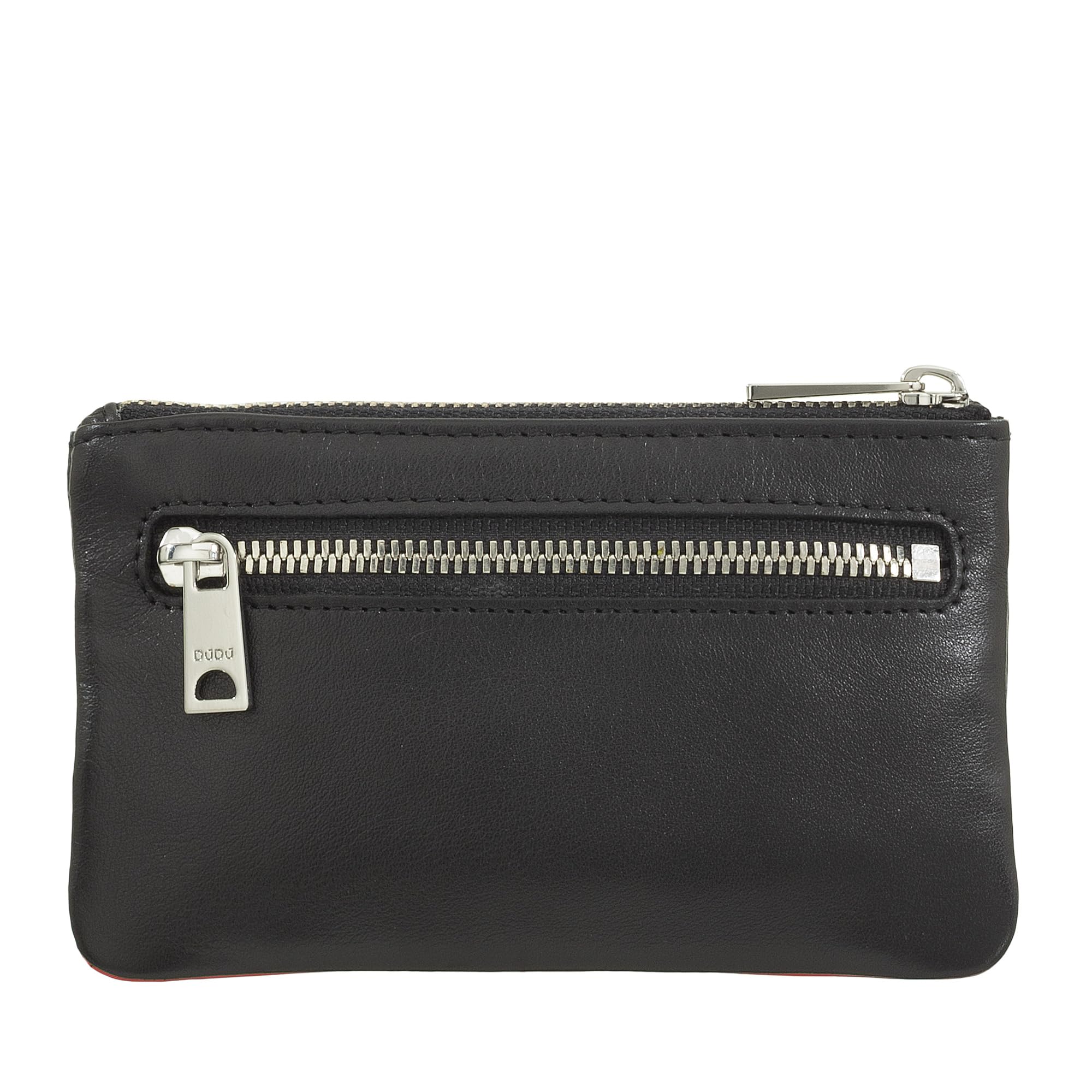 DUDU Astuccio portachiavi colorato in pelle uomo donna formato bustina con zip Nero