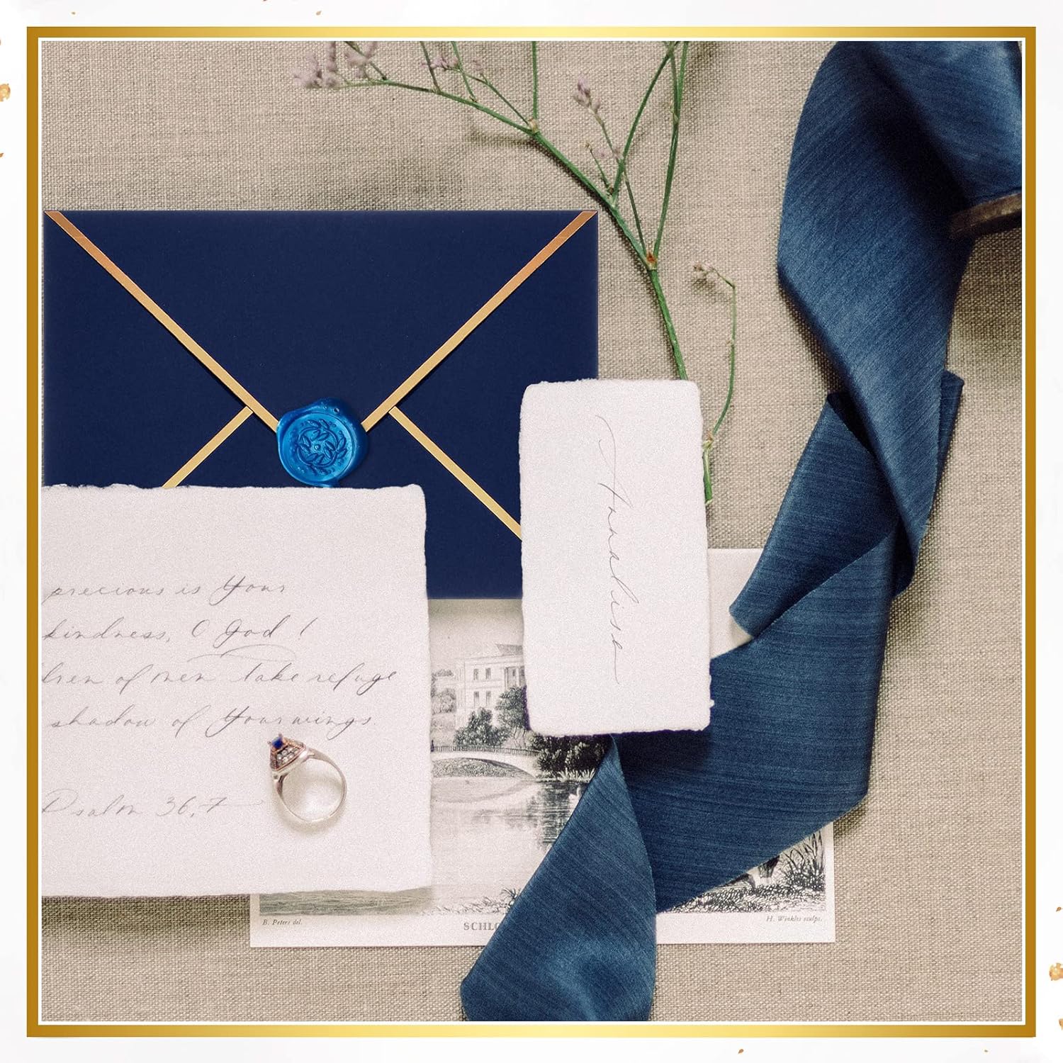 Epakh 100 Pack A7 Envelopes with Gold Border 5 x 7 Envelopes for Invitations V Flap Self Adhesive Thick Mailing for Office Wedding Greeting Cards Birthday Bridal Shower Graduation Parties(Dark Blue)