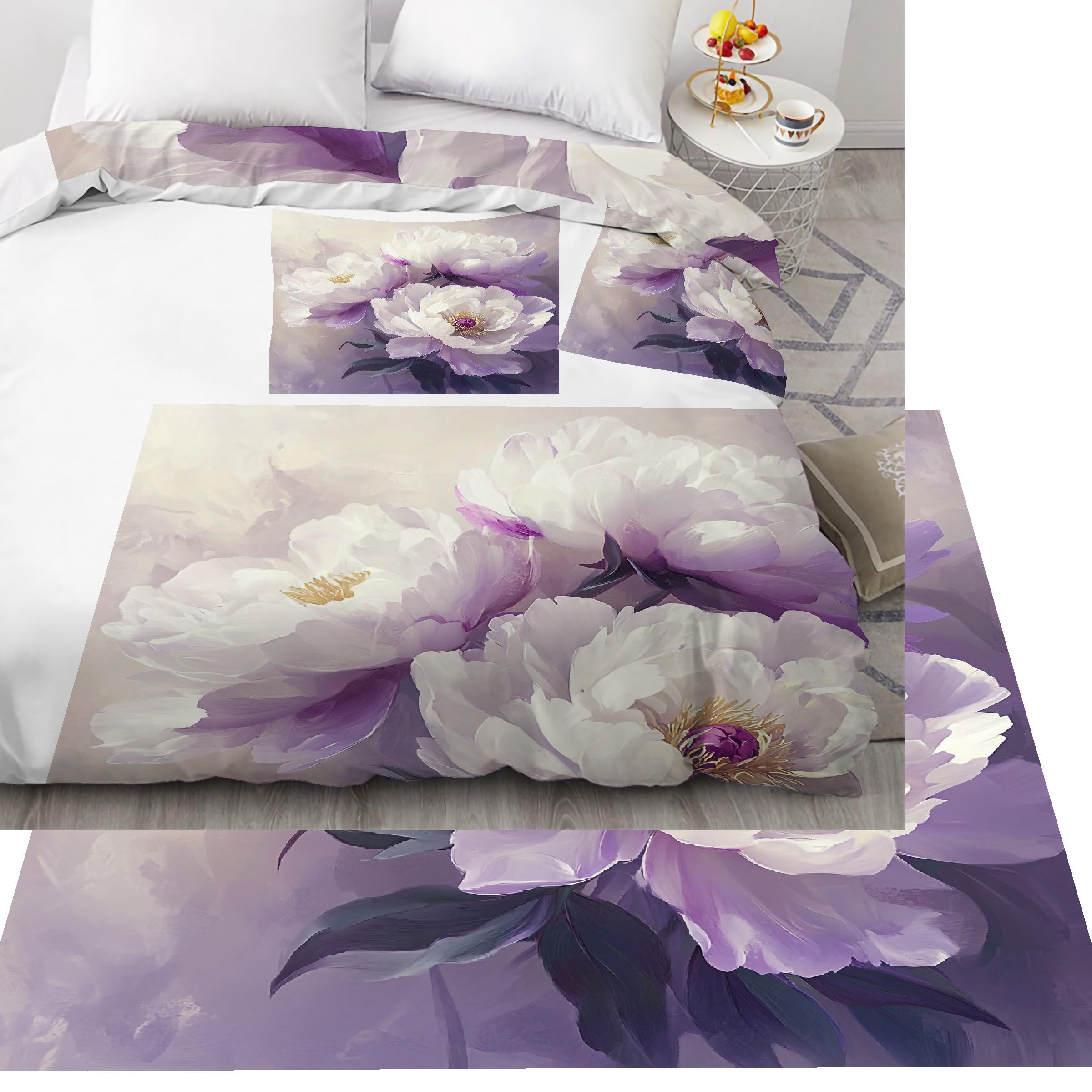 Housse de couette 240x260 anti-glisse avec fermeture éclair et taies pour lit sans repassage
