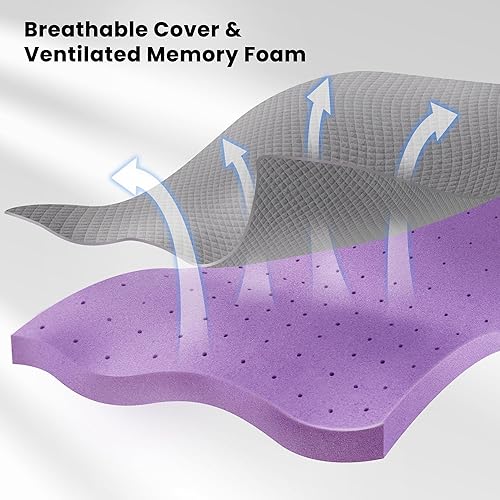 Miniatura 4 de SINWEEK Cubrecolchón de espuma viscoelástica de gel de 3 pulgadas, tamaño Queen, almohadilla para dolor de espalda, cubrecolchón de cama con funda