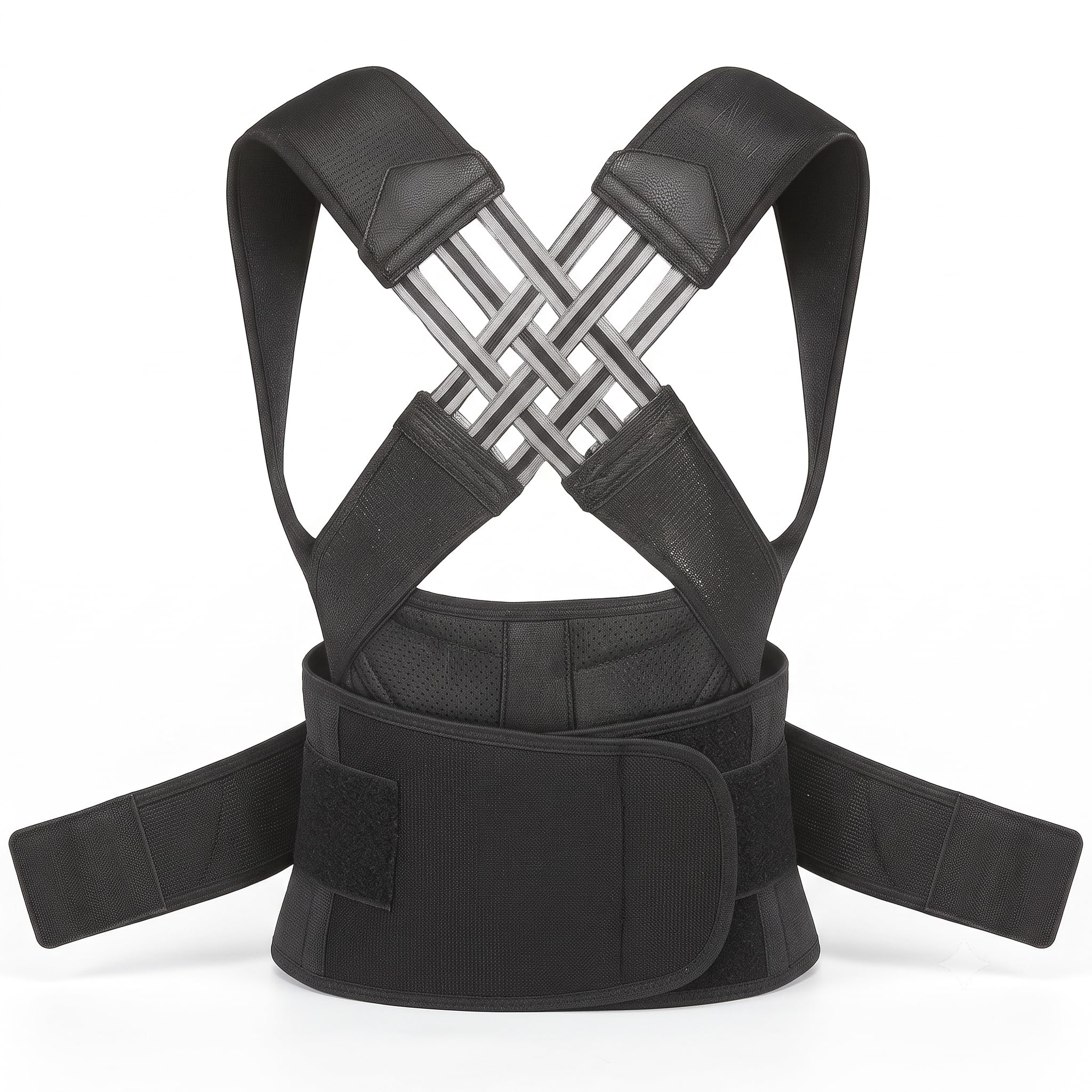 Posture Corrector for Men and Women – Adjustable Back Support Belt for Upper & Lower Back Pain Relief, Shoulder Spine Straightener Brace (Black)-image-3