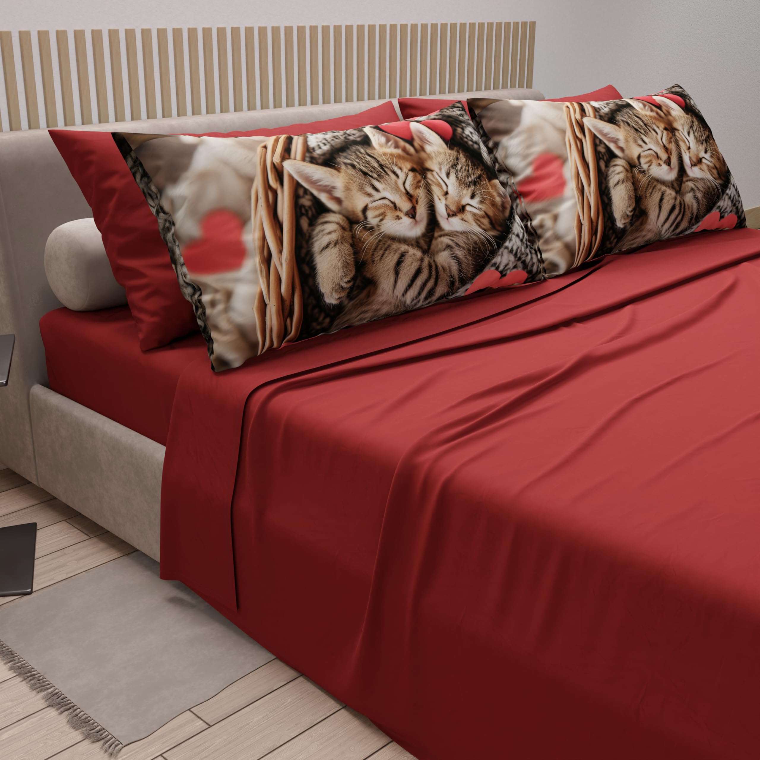 PETTI Artigiani Italiani, Bed Linen Animals with Cats in Cotton with Pillowcases in Digital Print, Single Bed Sheet - Image 2