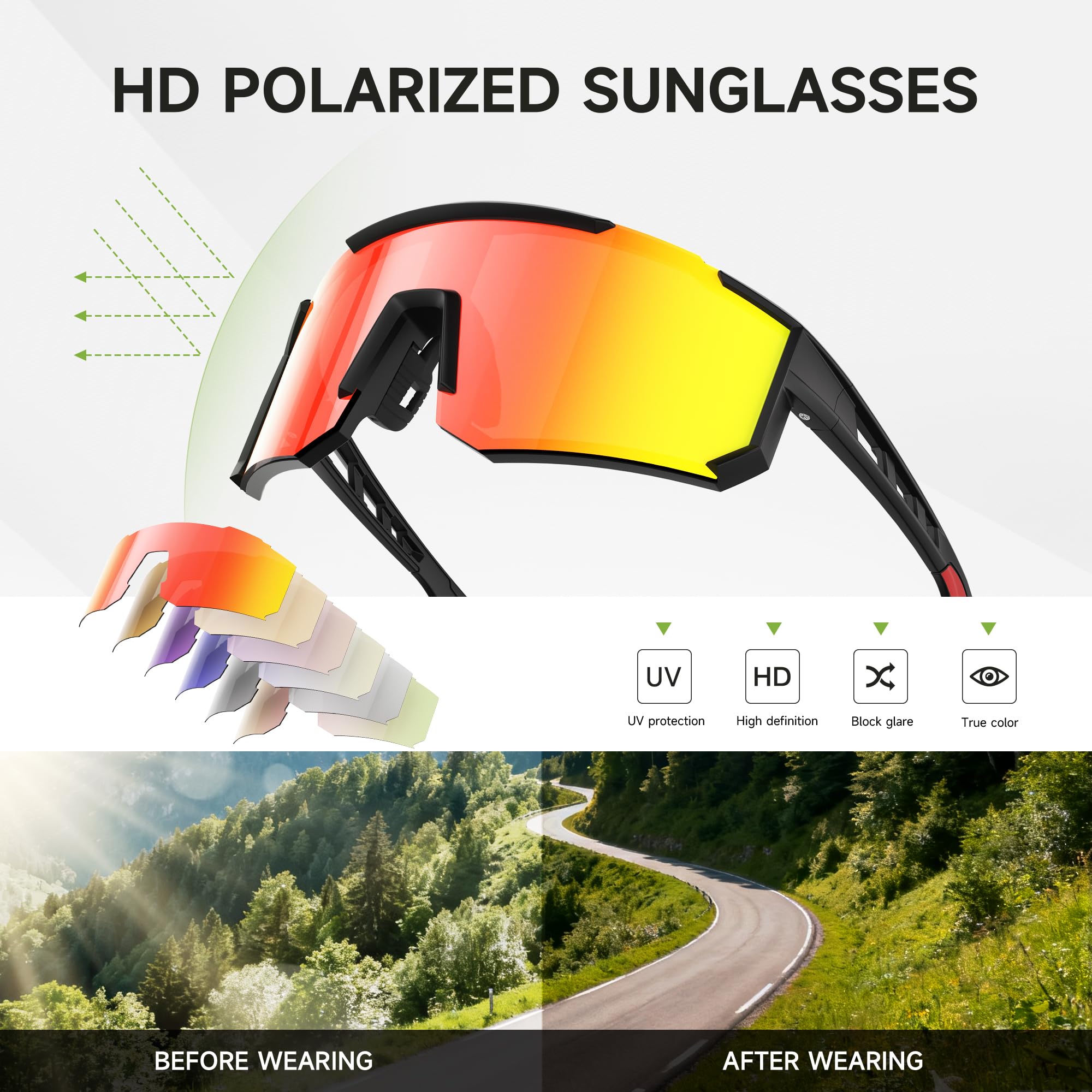 Lot de 3 lunettes de soleil de sport polarisées pour homme et femme, protection UV pour baseball, cyclisme, pêche