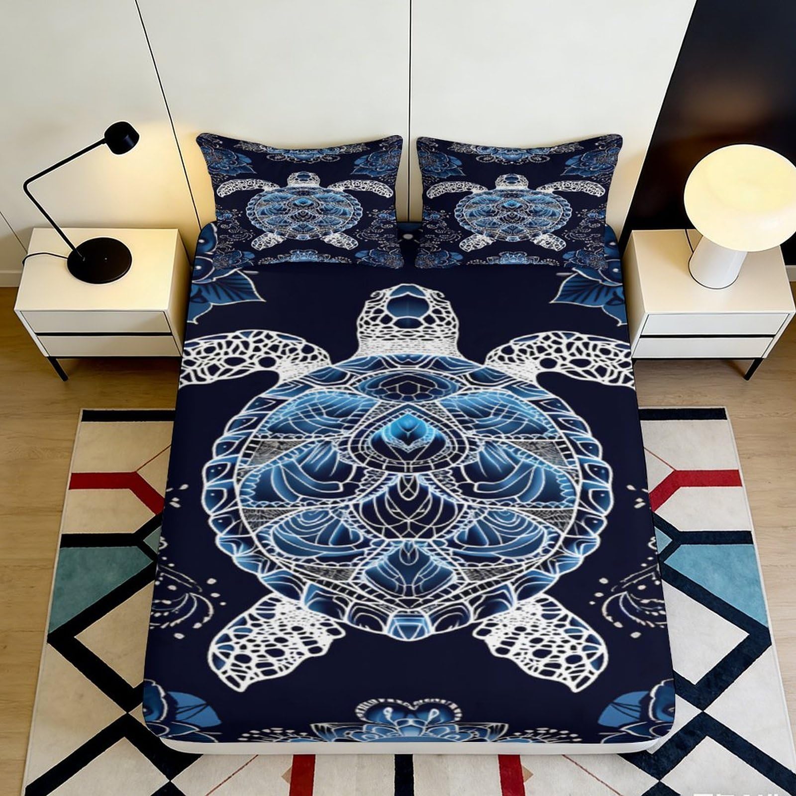 Jqzkxnhpbr Style-4 3D Printed Blue Sea Turtle Fitted Sheet Microfiber Soft Bedroom Decor Tribal Ocean Mattress Cover For Home Dorm Room 90X200x25cm