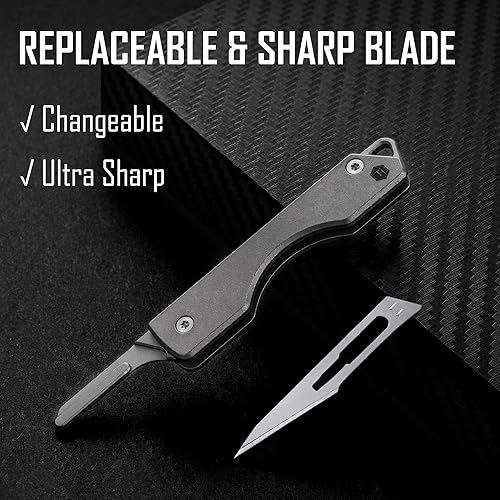 Miniatura 9 de KeyUnity KK01 Cuchillo plegable de titanio, cuchillo de bolsillo EDC con hoja reemplazable #24, para caza al aire libre, campamento, pesca,