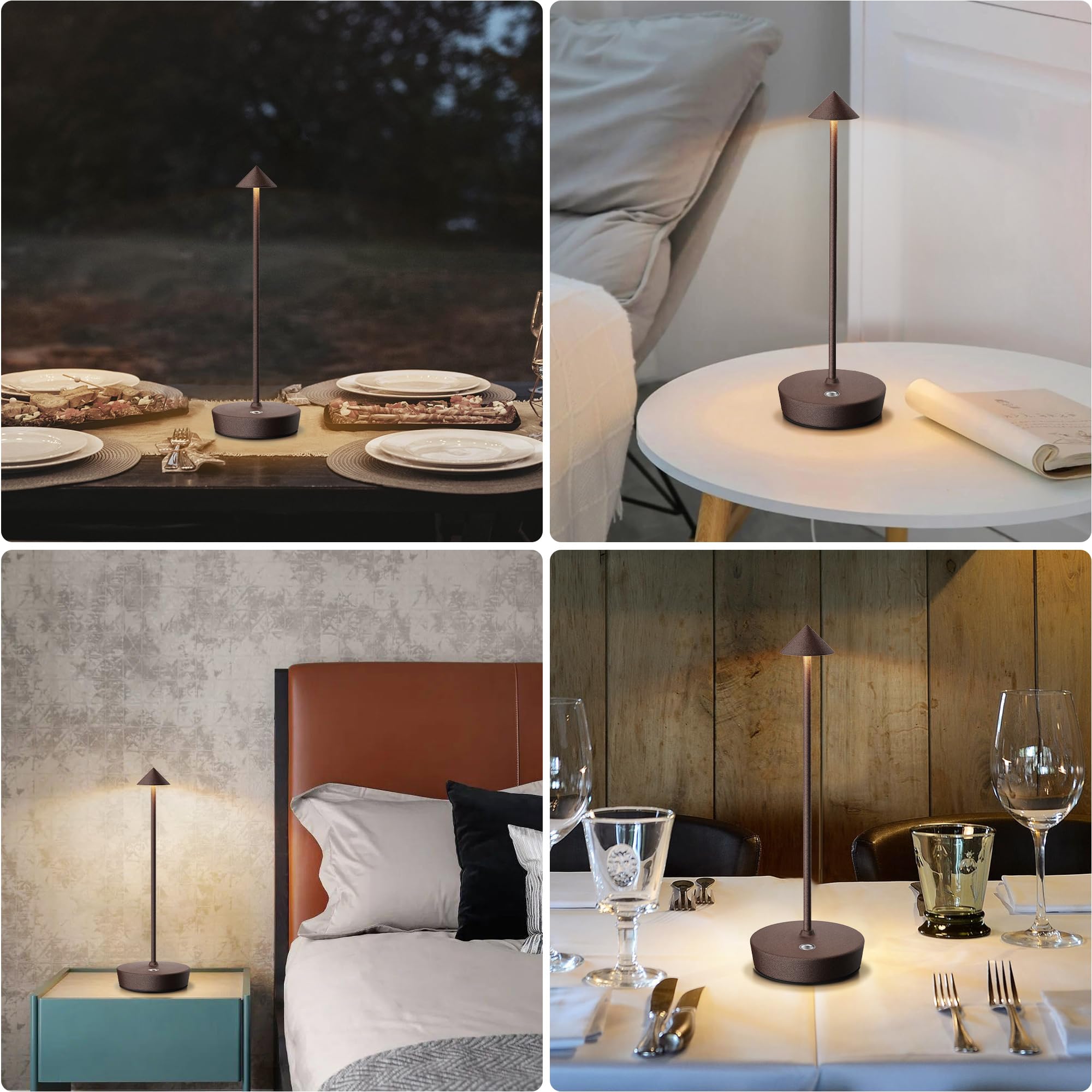 Lámpara de mesa inalámbrica LED recargable regulable 6000 mAh 3 modos de luz uso interior/exterior batería larga duración portátil USB-C lámpara de mesa (2X Color óxido)