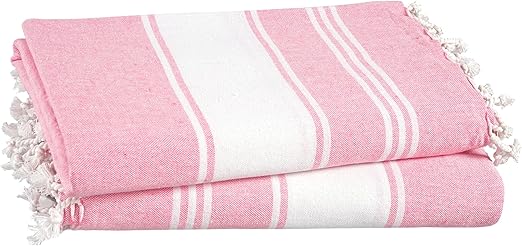 LANE LINEN Turkish Beach Towels, 2 Pack Extra Large Beach Towel, Pre-Washed for Soft Feel, Oversized Sand Free Quick-Dry Pool Towel, Beach Towels for Adults, 39"x71" - Candy Pink