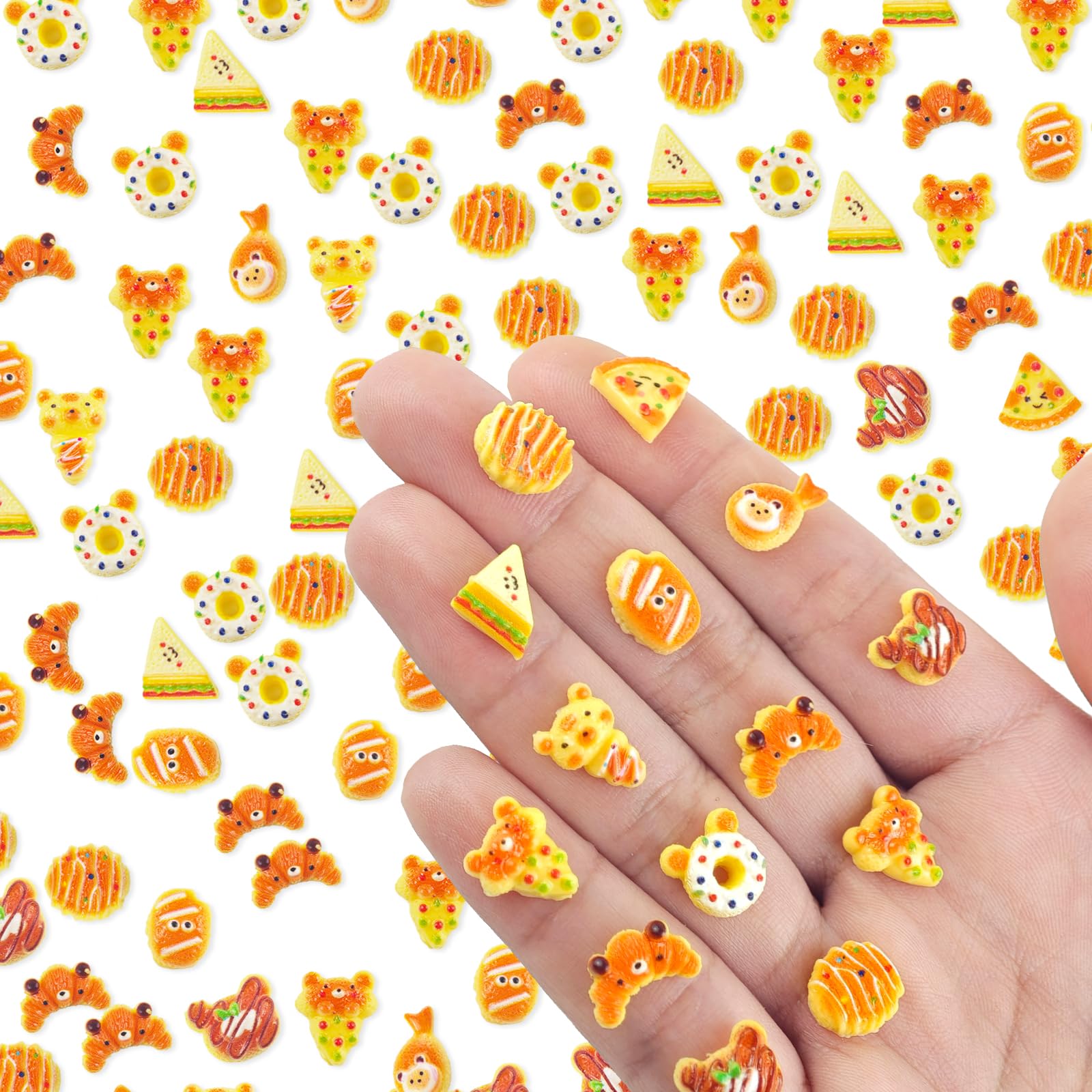 WOZADU 200 PCS Colorful Mini Resin Bread Figures for Crafts Tiny Resin Baking Food Miniature Things for Dollhouse Fairy Garden Micro Landscaping Decoration Cake Toppers Decor
