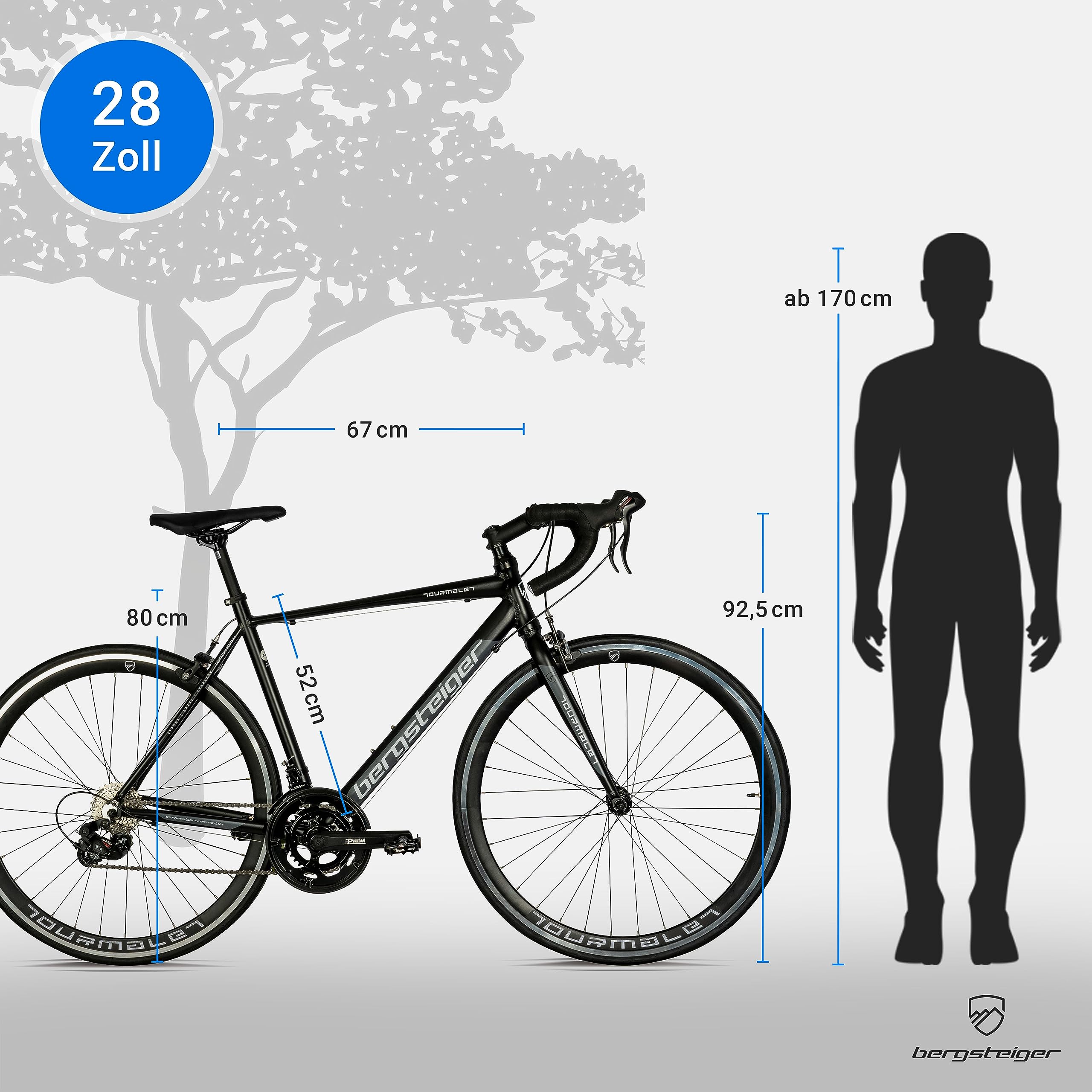 Bergsteiger Tourmalet 28 Zoll Rennrad Gravelbike aus Aluminium | Leichtes 11 kg Damen & Herren Gravel Bike mit 14 Gang Schaltung. Schalthebelsystem ideal ab 170 cm Groesse geeignet.