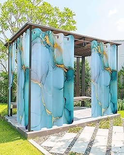 Outdoor Curtains Waterproof for Patio, Blue Turquoise Marble Abstract Ar...