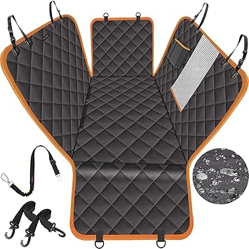 iBuddy Dog Seat Cover for Back Seat of Cars/Trucks/Suv, Waterproof Dog Hammock for Back Seat with Mess Window, Side Flaps and Dog Seat Belt Anti-Scratch Nonslip Machine Washable Pet Seat Cover