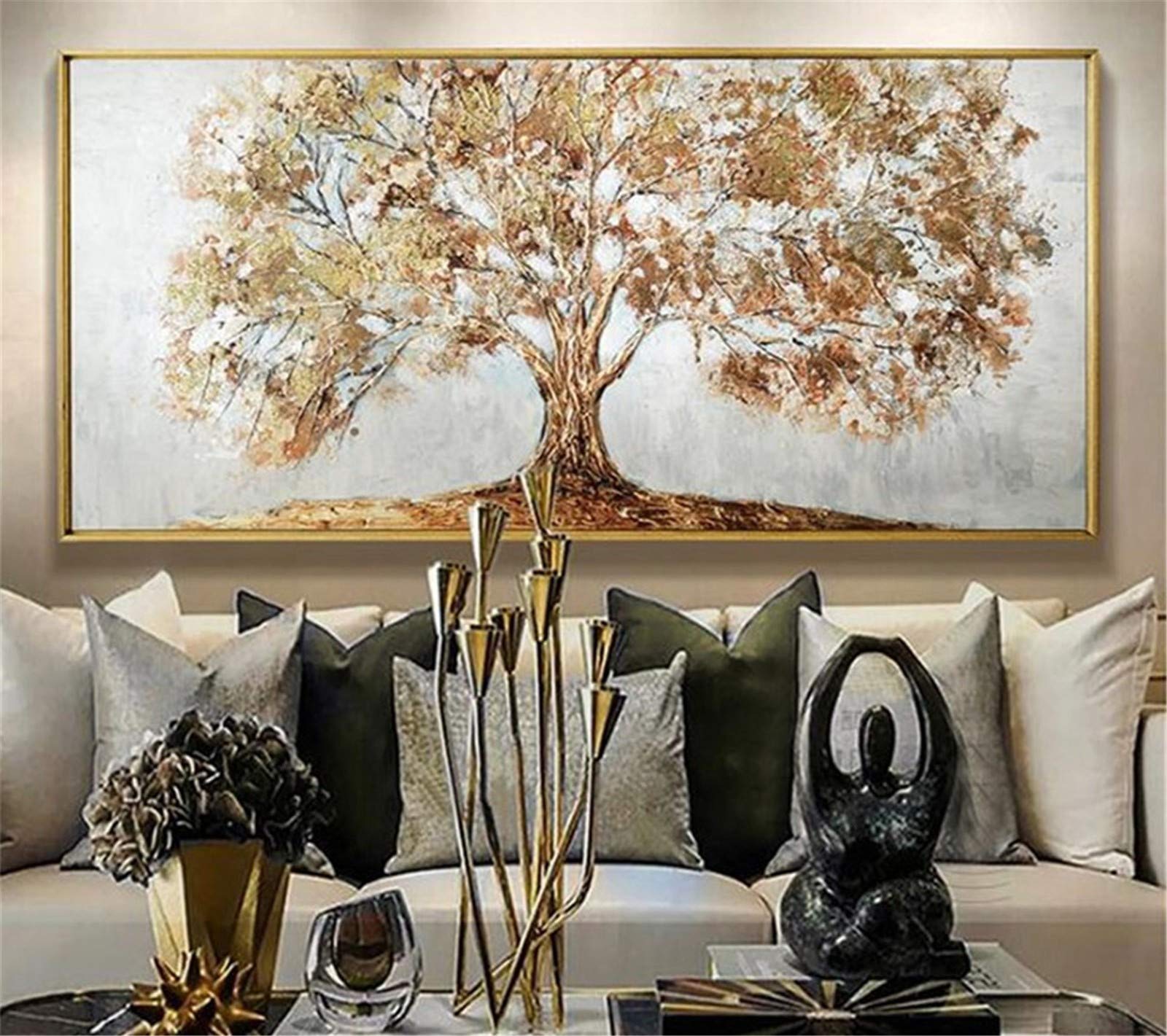 Diamond painting arbre d'or 5D XXL pour sublimer le design mural de votre chambre à coucher