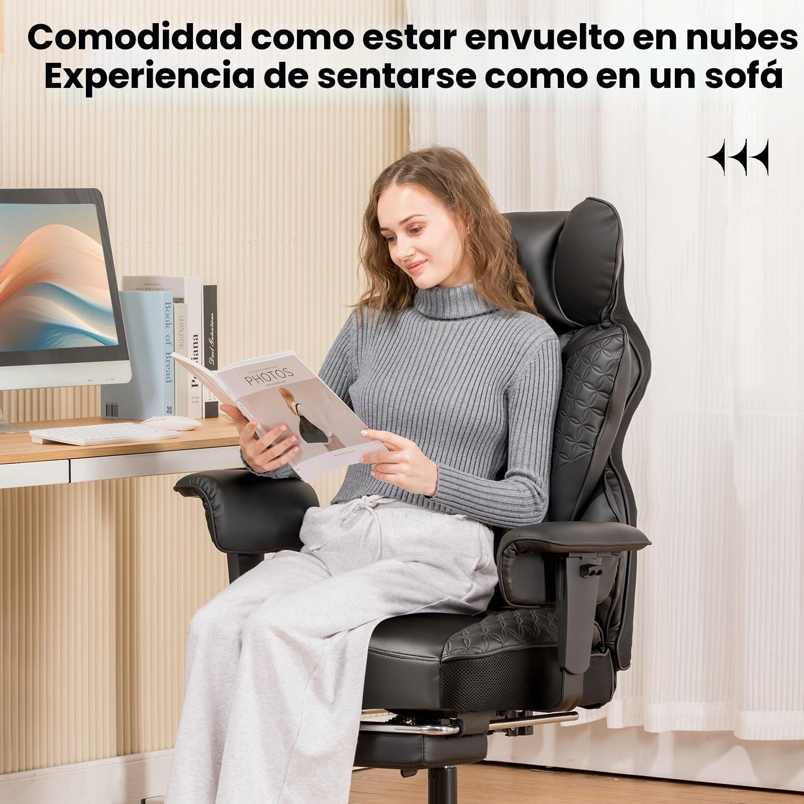 COMHOMA - Silla de oficina de 150 kg, silla de juego, sillas de juego ergonómicas con asiento ancho, silla de respaldo alto de piel, apoyabrazos ajustables, soporte lumbar con muelles ensacados