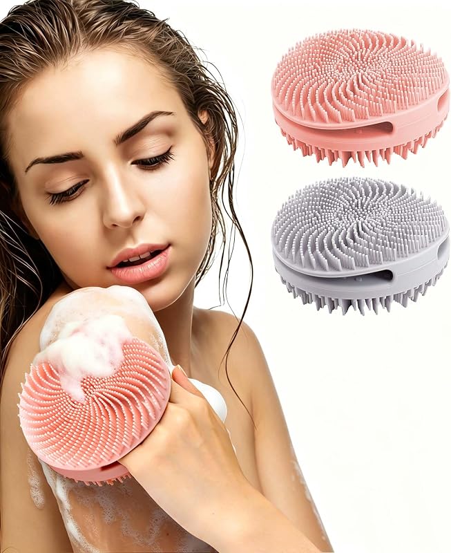 Escova de Silicone para Banho e Corpo com Dois Lados EaTubano, Rosa e Cinza, Pacote com 2