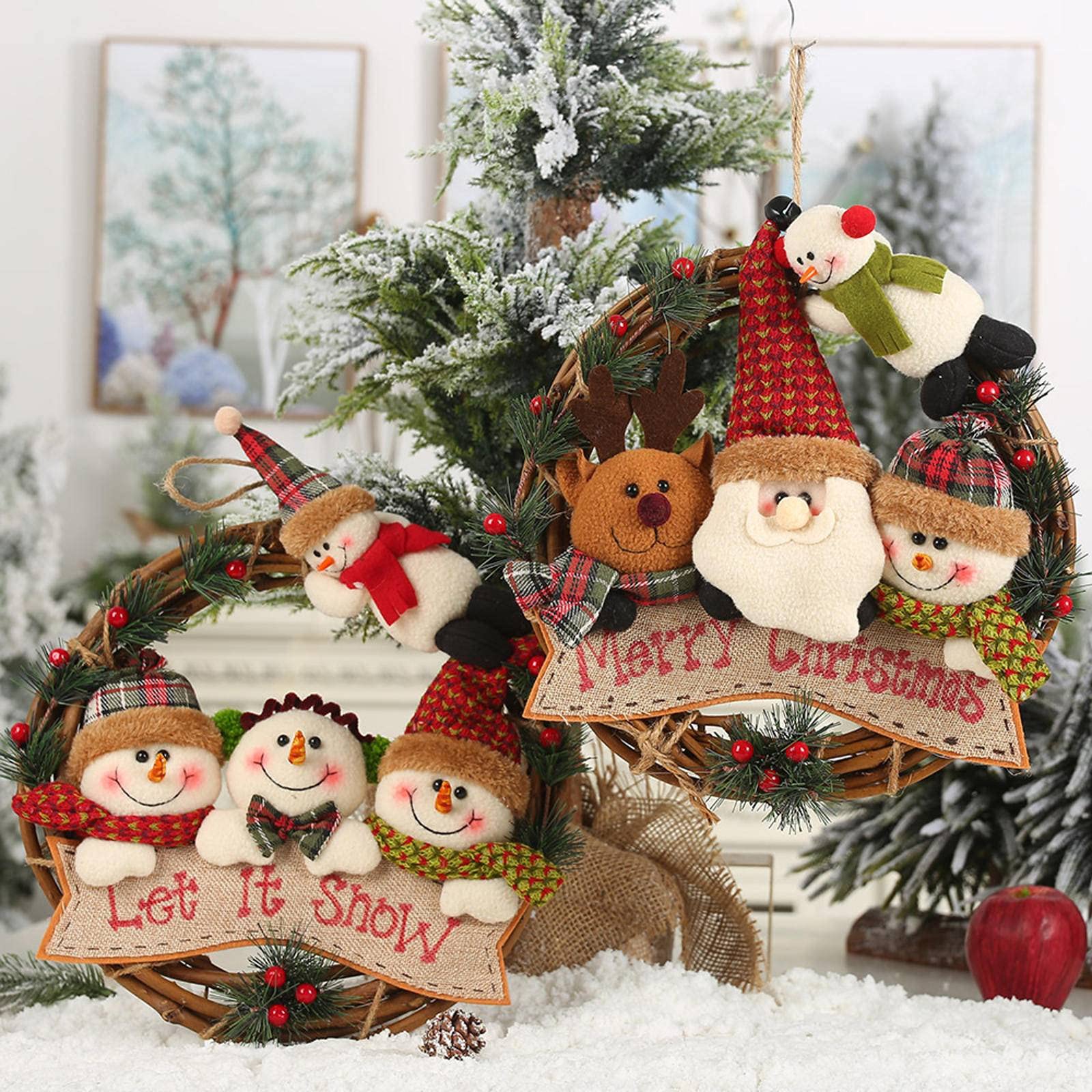 NC kerstversiering levert oudere sneeuwpop eland wijnstok ring hanger klein werk rotan slinger ornamenten deur en raam decoratie