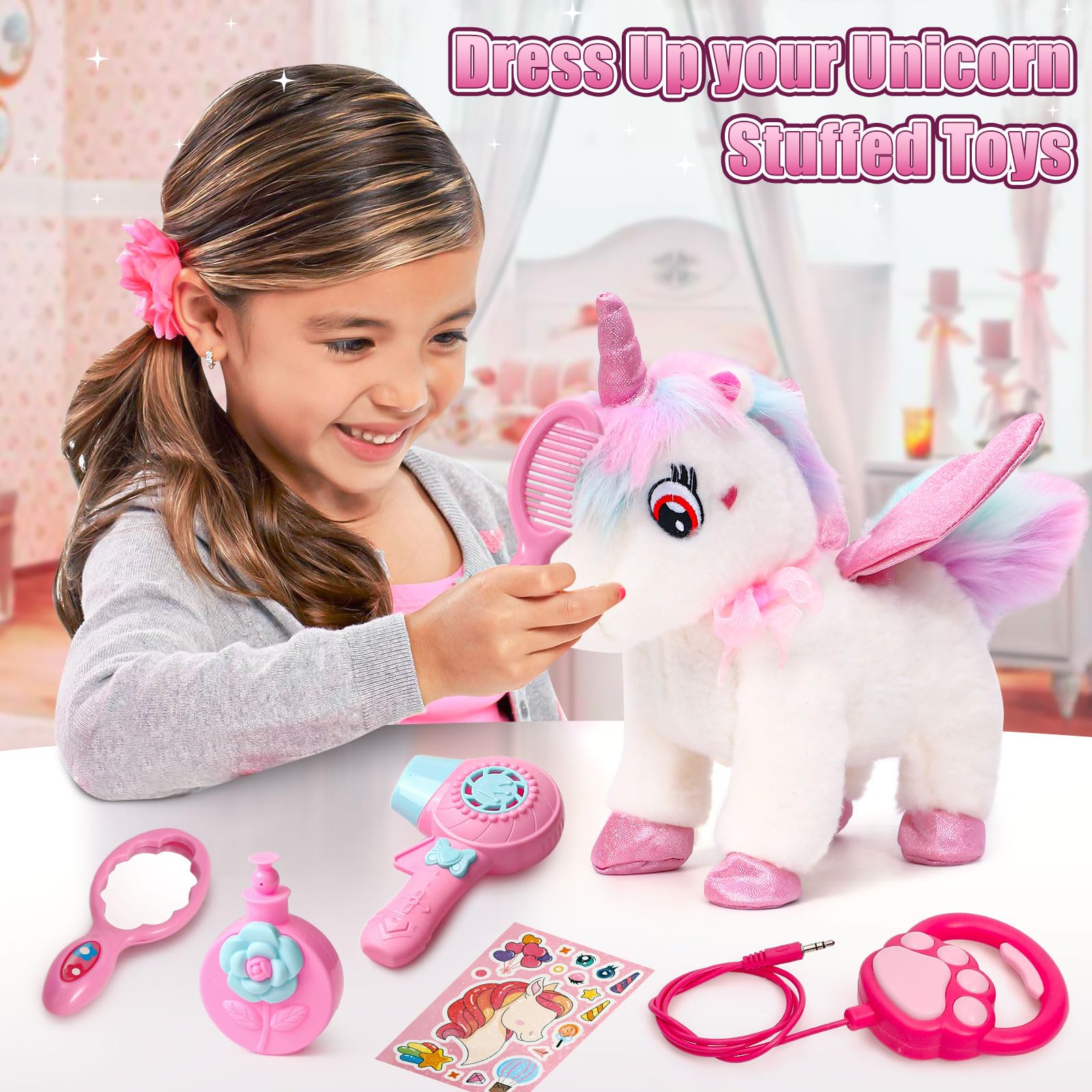 TUZT Unicornios Peluche Juguetes Niña de 3 4 5 6 7 8 Años con Unicornio Peluche Que Anda y Ladra, Ropa & Bolso, Electrónico Unicornio Juguete Cumpleaños Navidad Peluche Unicornios Regalos para Niños