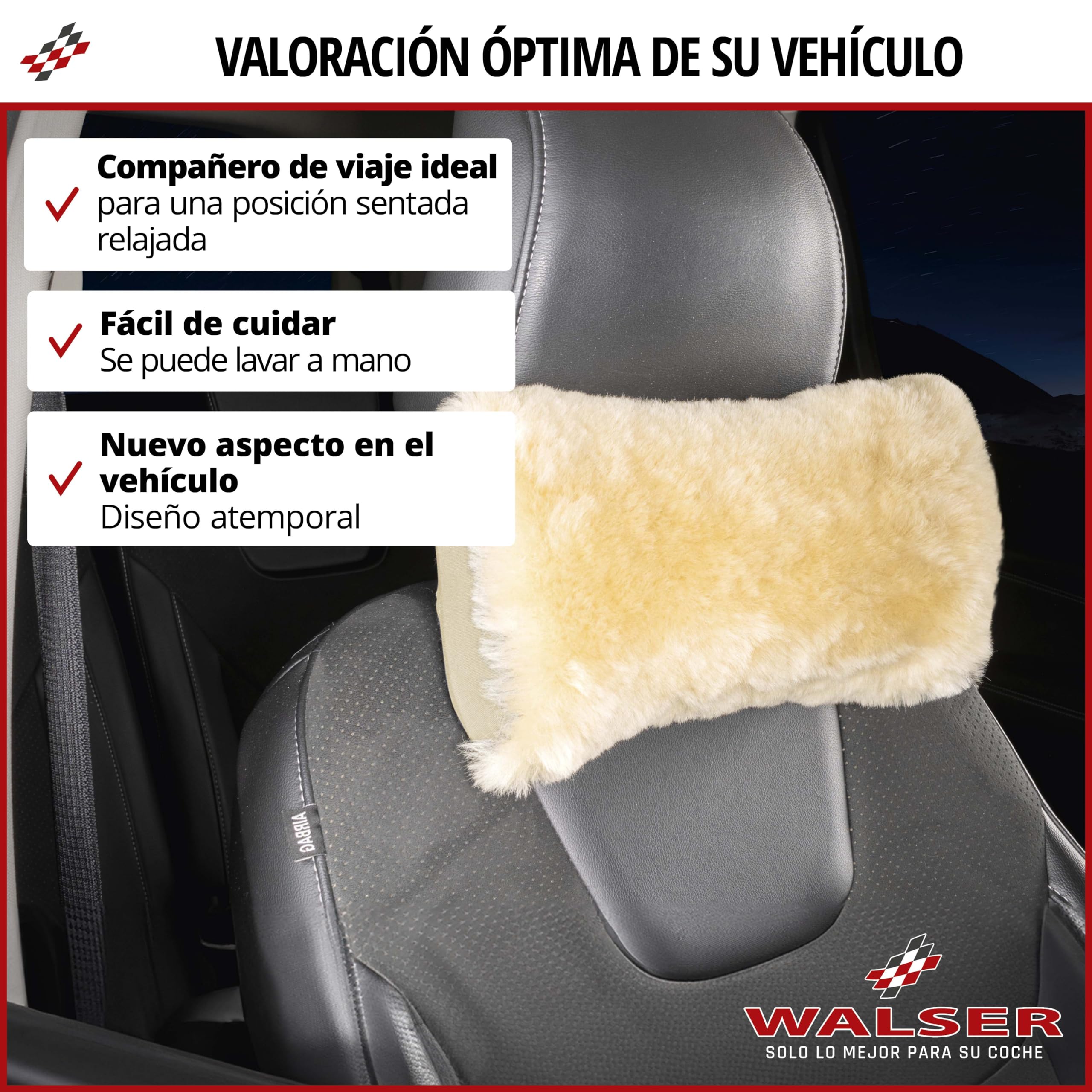 WALSER soporte cervical Mila de piel de cordero, almohada cervical-piel de cordero-coche, cojín para la cabeza en el coche antracita