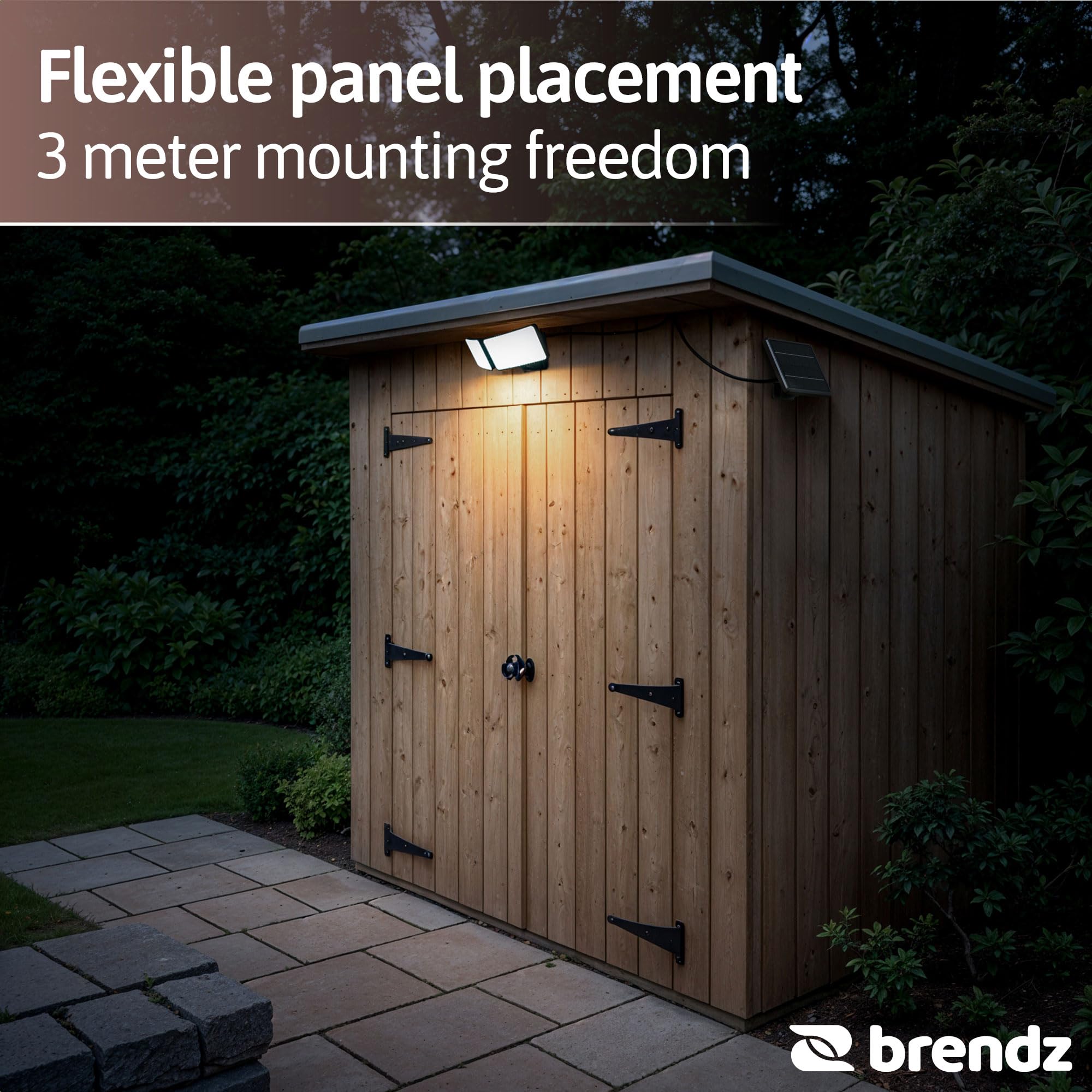 Brendz Faretto LED con sensore di movimento, 600 lumen, IP44, impermeabile, durata della luce regolabile, lampada da parete solare per esterni, faretto LED con sensore, Skye, faro