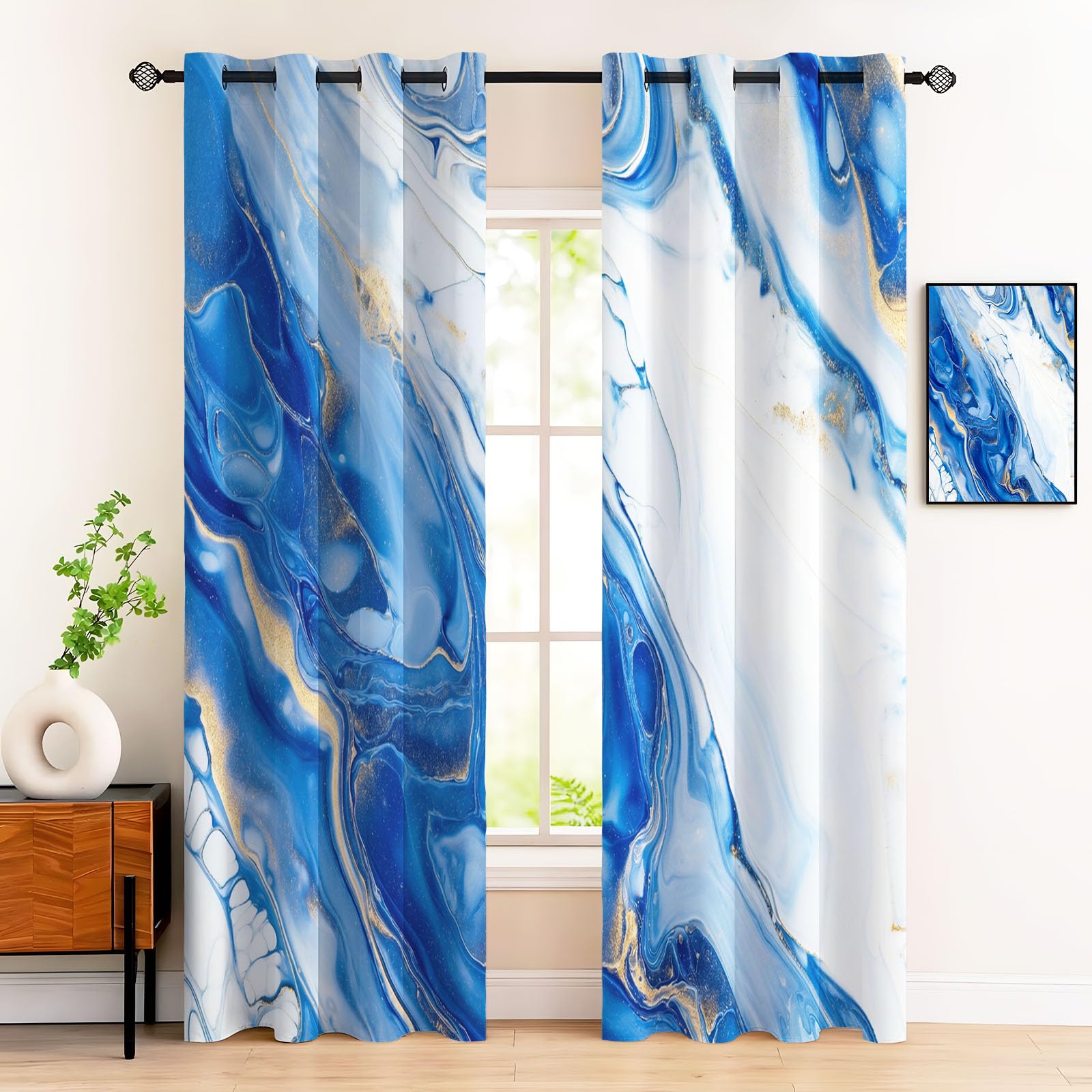 Rideau isolant thermique anti froid et opaque bleu ciel pour salon 140x160cm