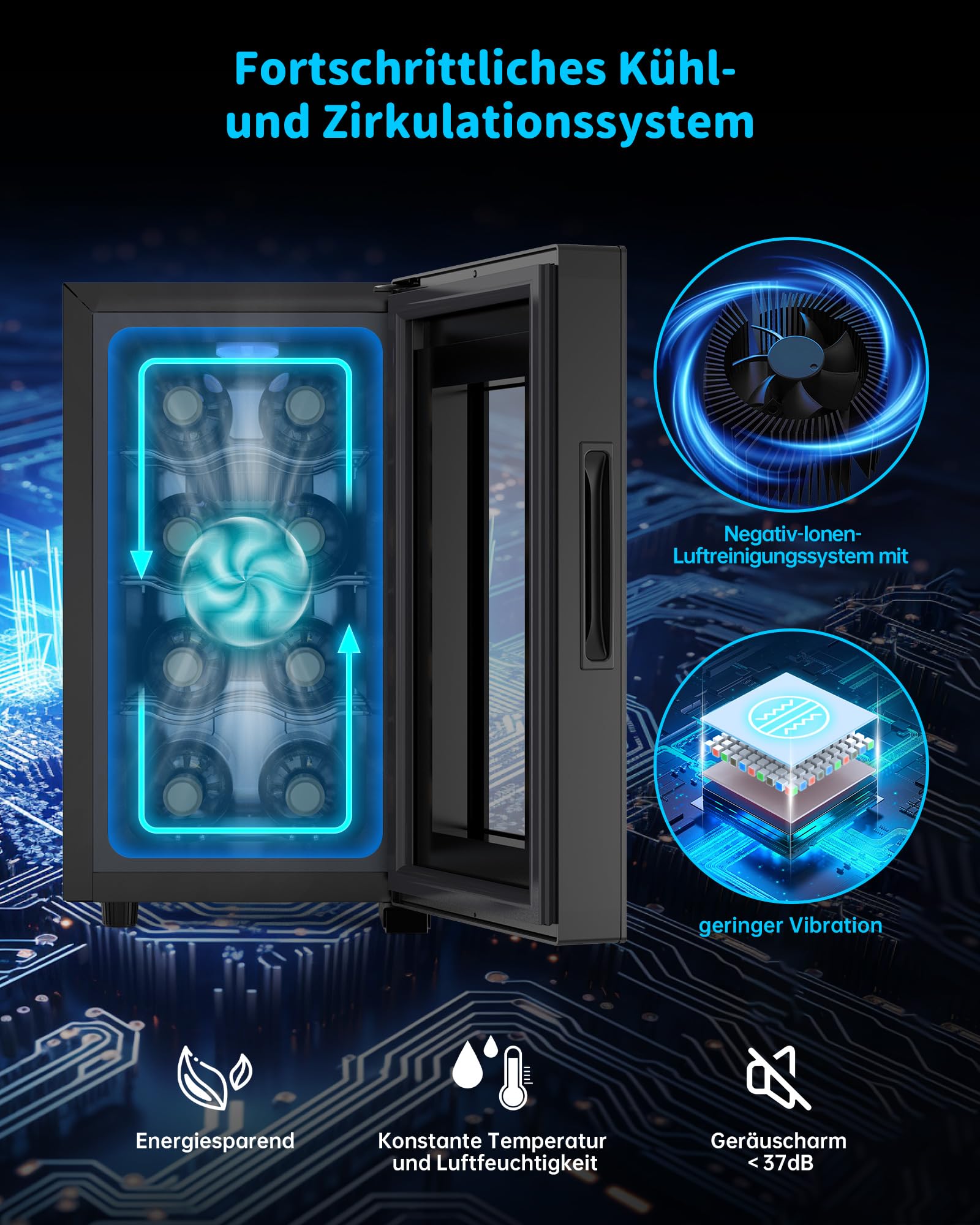 WIE Weinkühlschrank 8 Flasche Getränkekühlschrank 23L Weinschrank Klein 5-18°C Wein-Kühlschrank mit Glastür Vollglas-Designtür LED Touchpanel Anti-UV Mini Wine Fridge