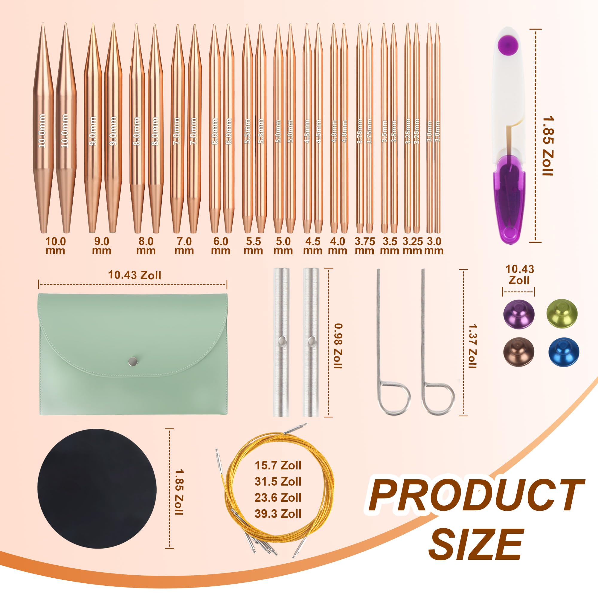 Set di Ferri Circolari Intercambiabili in Alluminio, 13 Paia di Ferri da Maglia 3-10 mm con 4 Cavi Regolabili 40-100 cm, Custodia e Accessori Completi per Principianti e Appassionati