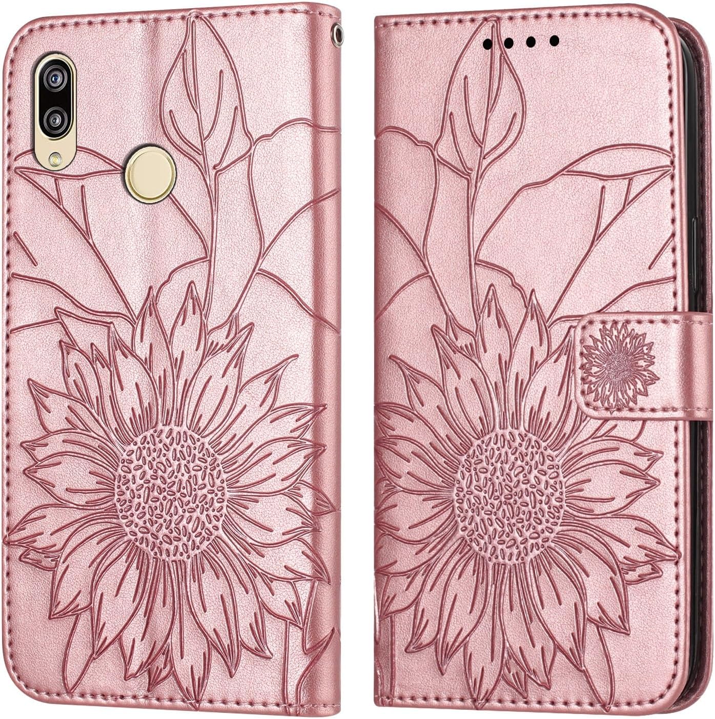 Phone Style Slim Case Compatible with Huawei P20 Lite/Nova 3e, Wallet Case Card Holder, Embossed Flower Cover, Leather Folio Flip Case, Shockproof Protective Case for Women (Pink)