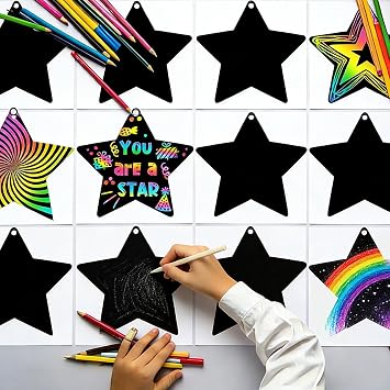 24pcs Star Scratch Art Paper, Rainbow Scratch Cards with Stylus for Kids