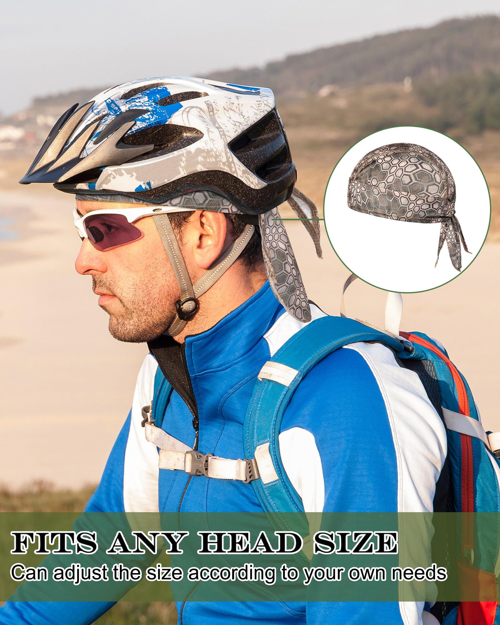 Foaincore Paquete de 8 gorras de calavera Do Rag para hombre, absorbe el sudor, trapos Doo Trapos refrescantes, forro de casco de ciclismo, motocicleta, bandana, Como se muestra en la imagen, 2